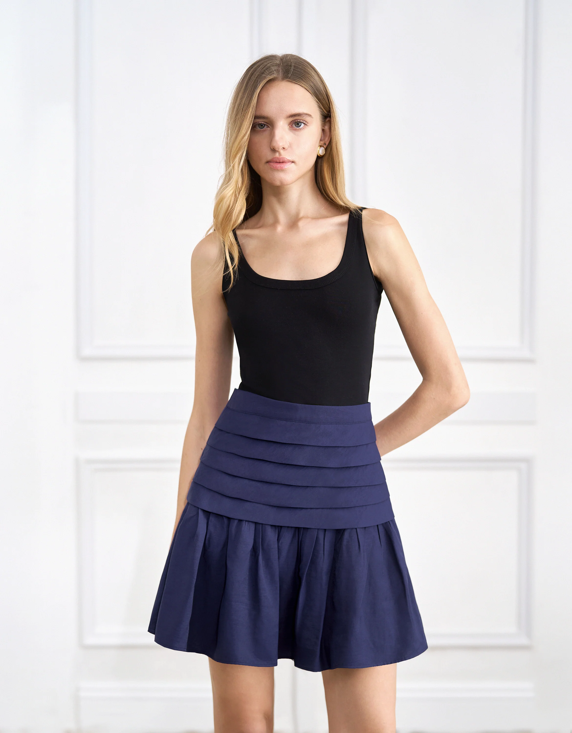 A-line Layered Pleated Mini Skirt - Image 2