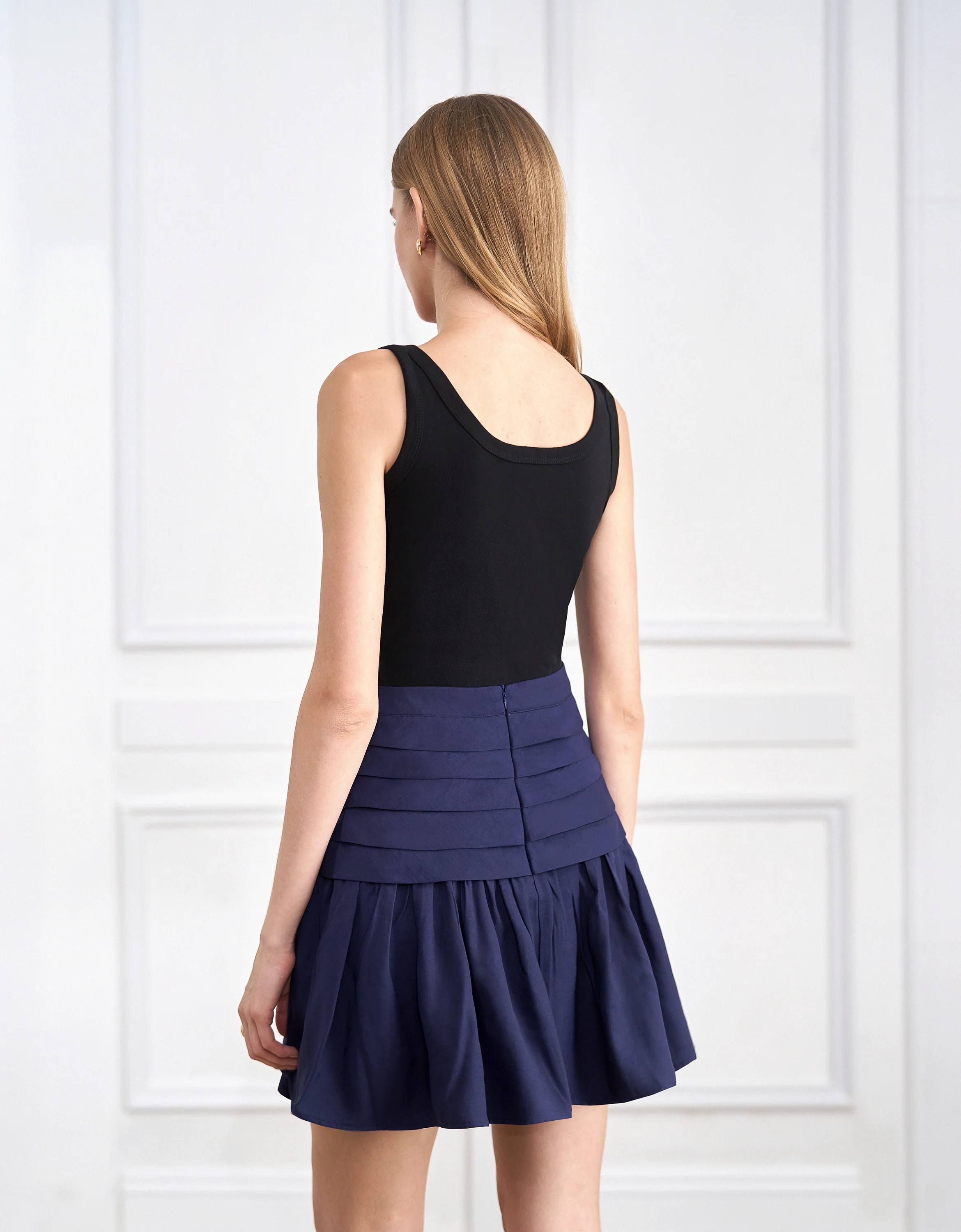 A-line Layered Pleated Mini Skirt - Image 3