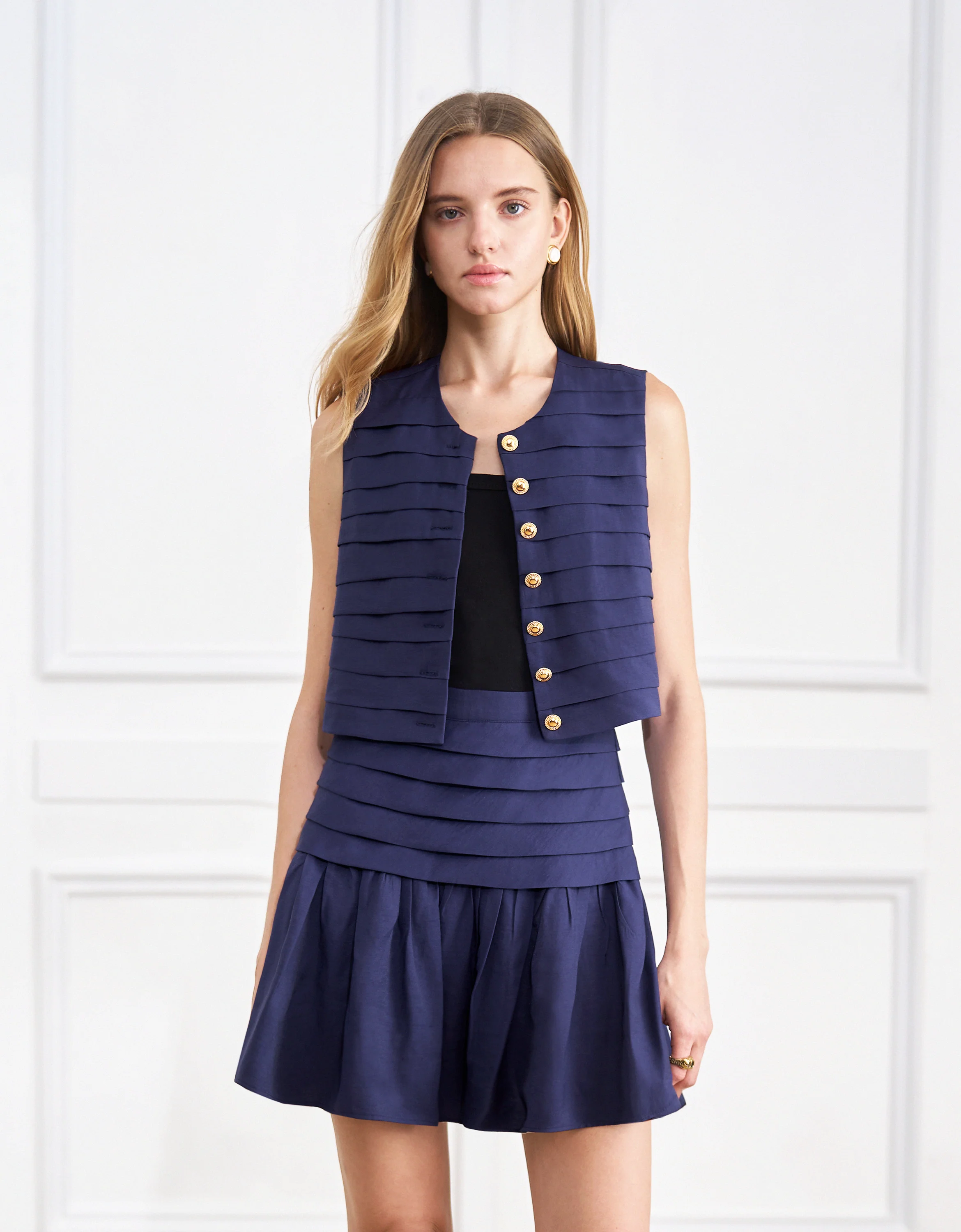 A-line Layered Pleated Mini Skirt - Image 4