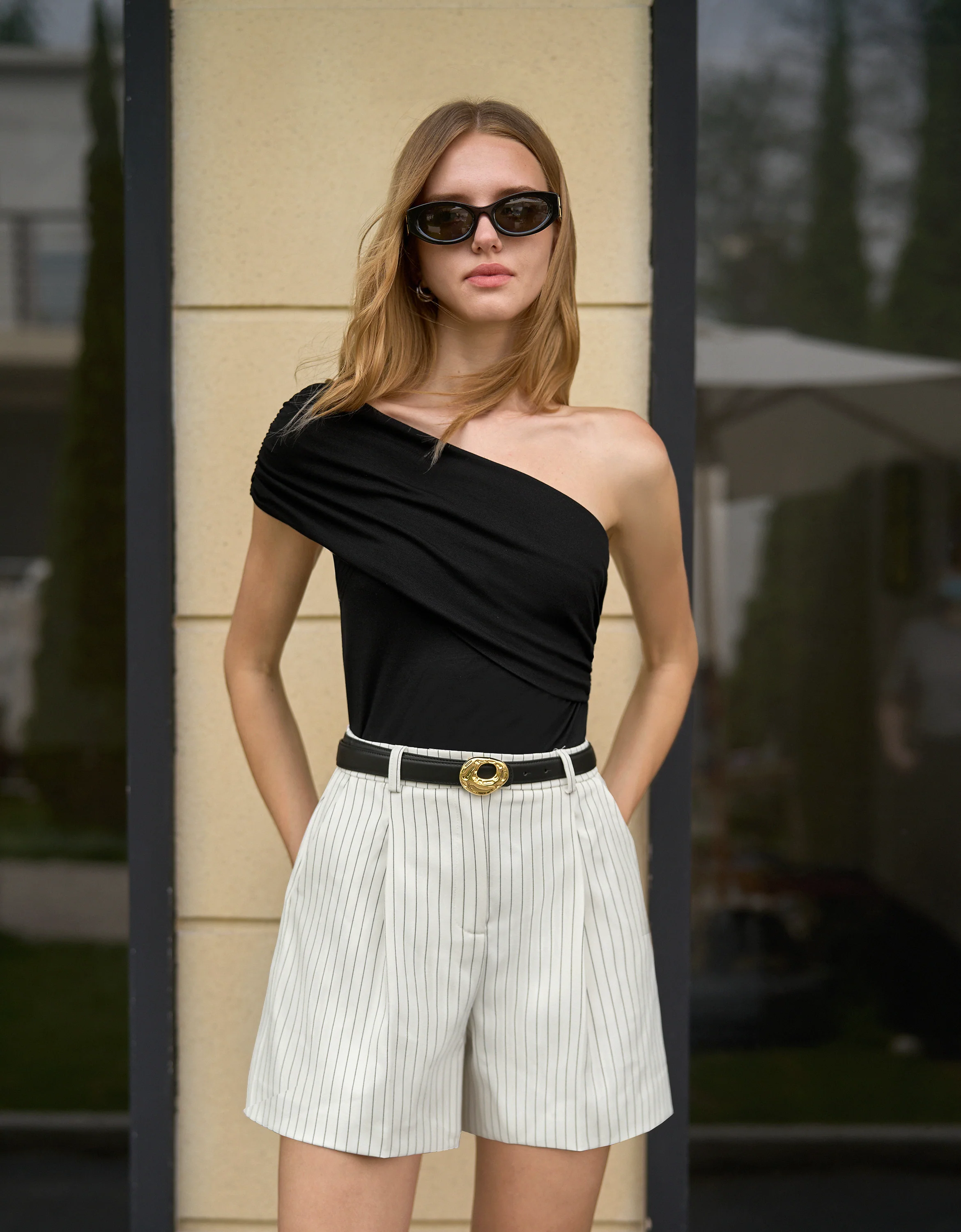 A-line Striped Mid-rise Shorts - Image 11