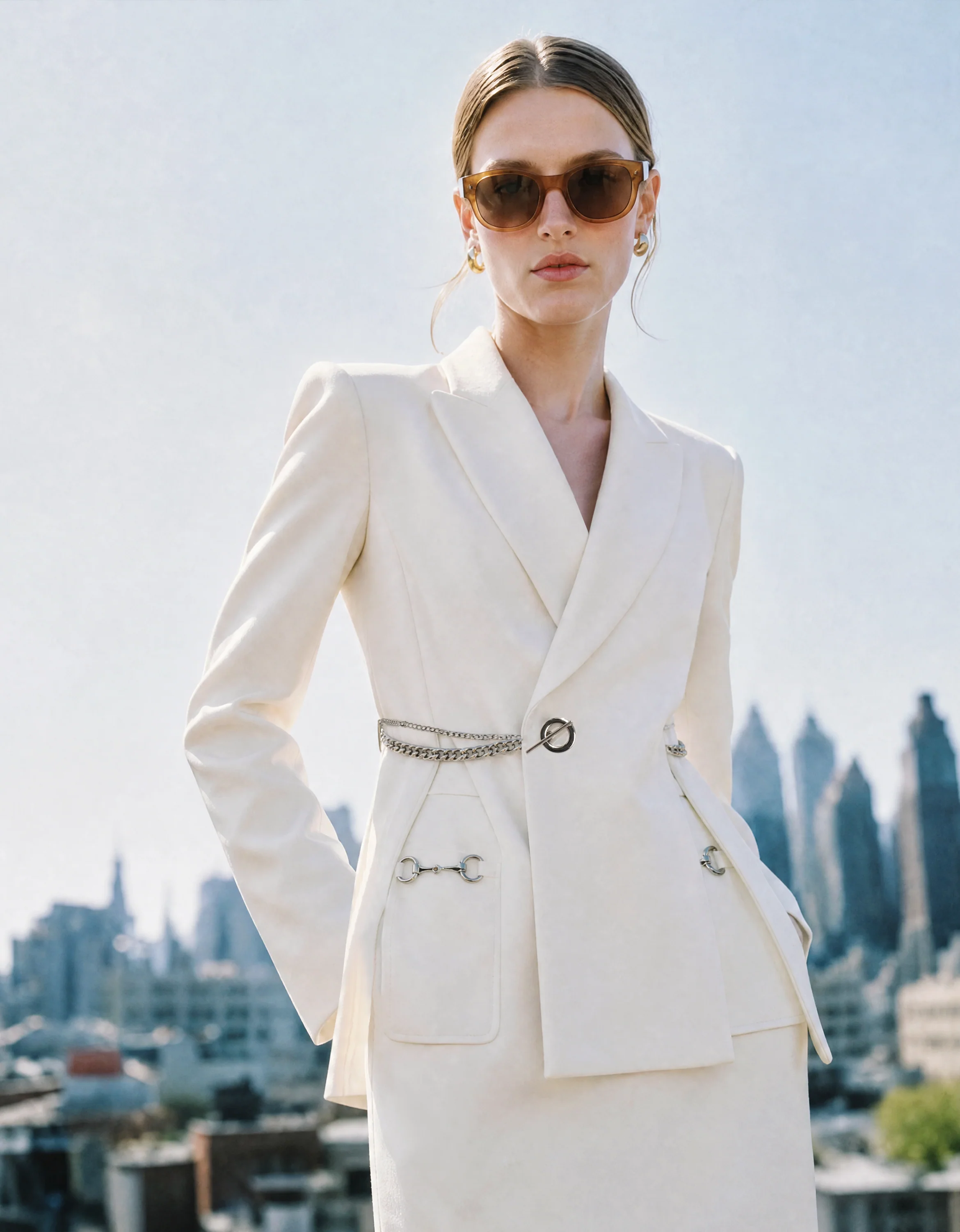 Acetate-blend Chain Buckle Suit Jacket