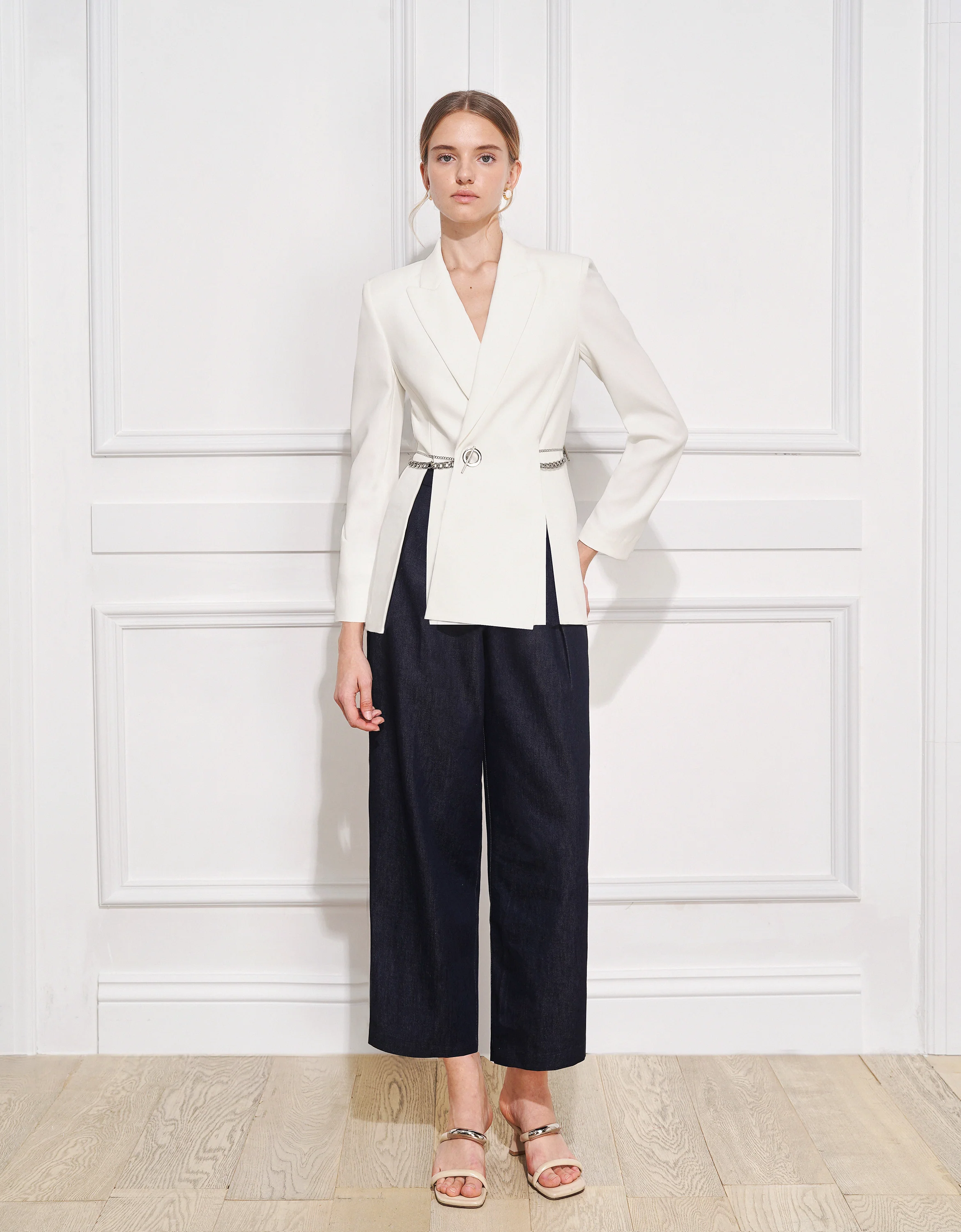 Acetate-blend Chain Buckle Suit Jacket - Image 4