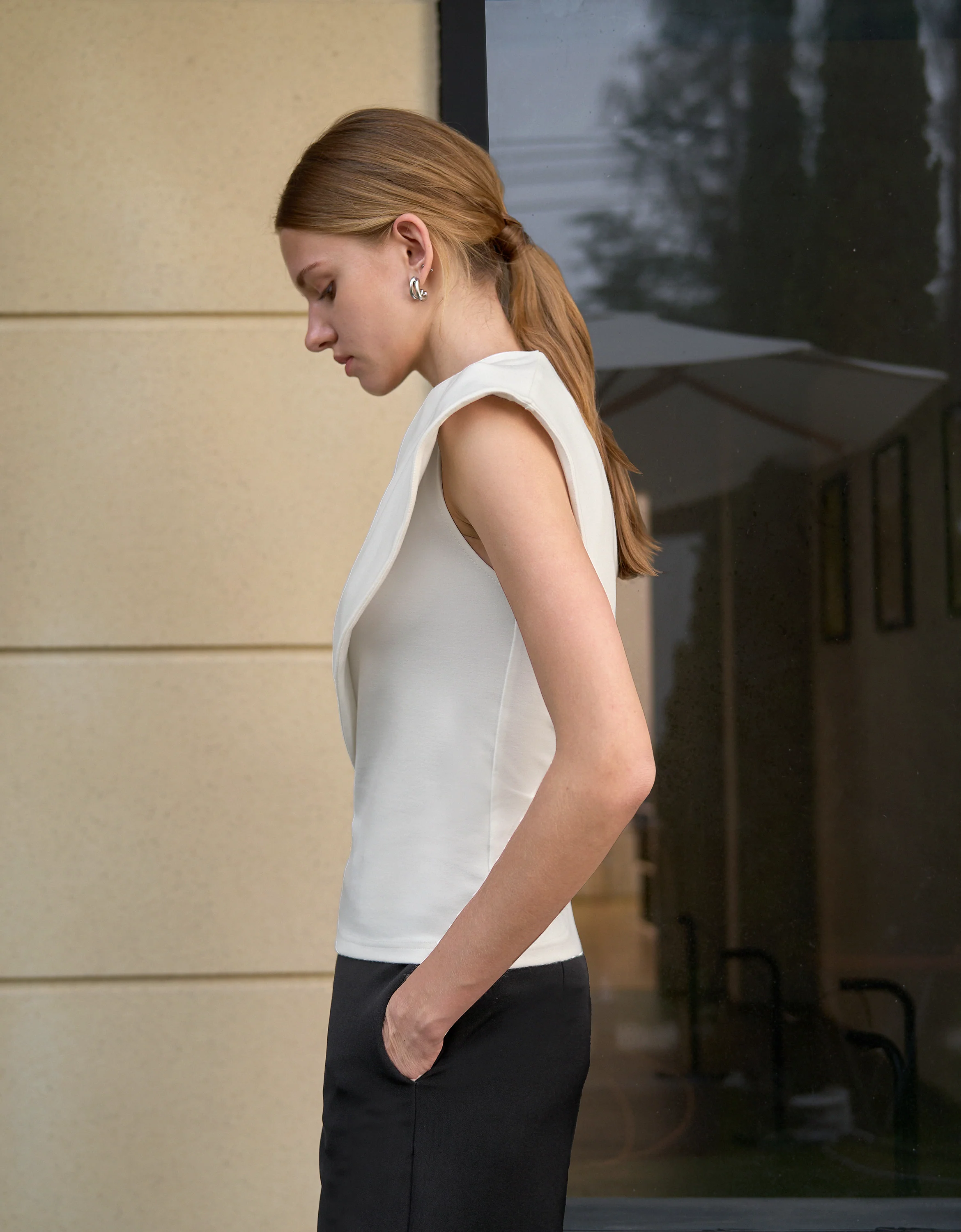Asymmetric Off Shoulder Knit Top - Image 2