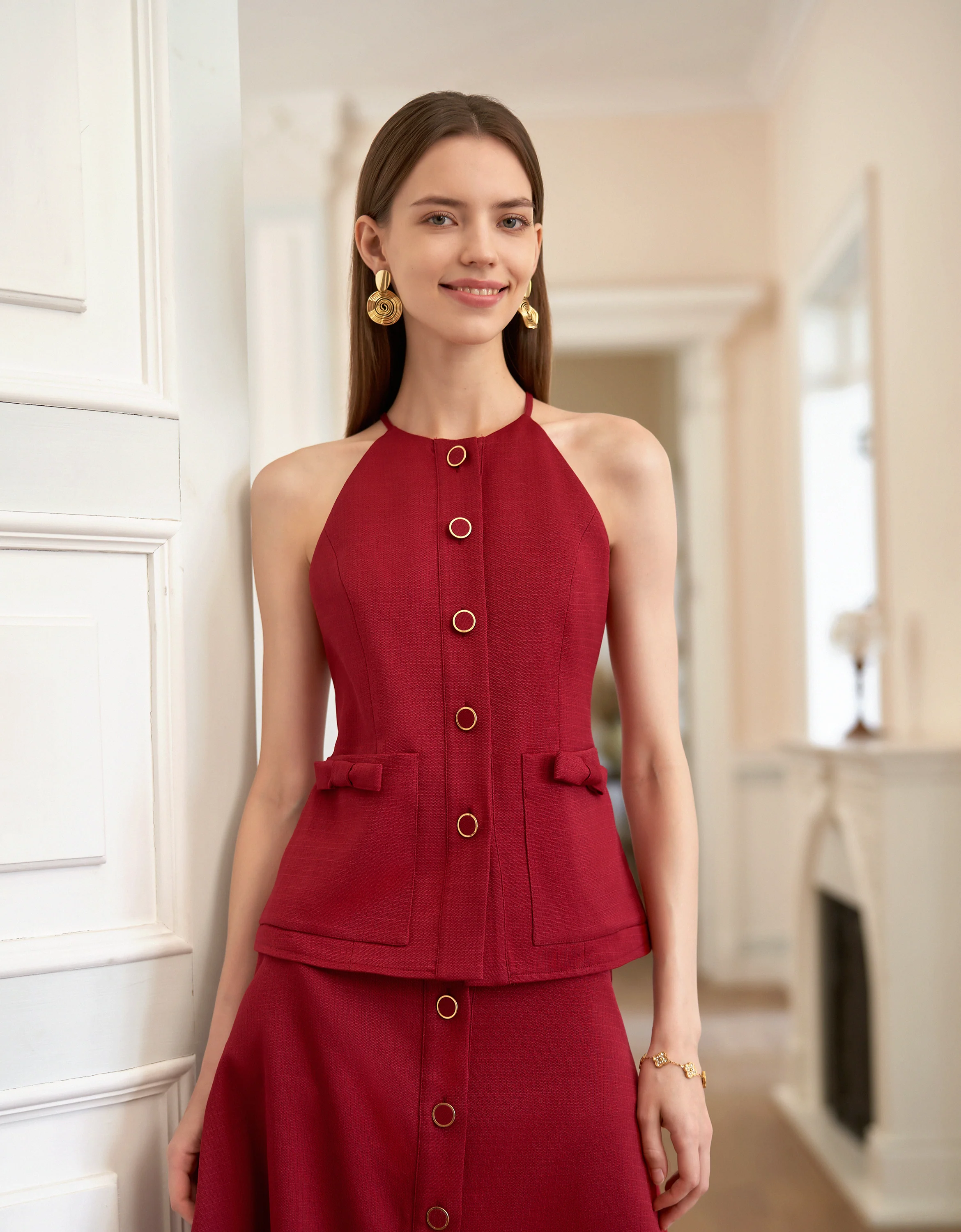 Bow Detail Button Front Sleeveless Top - Image 15