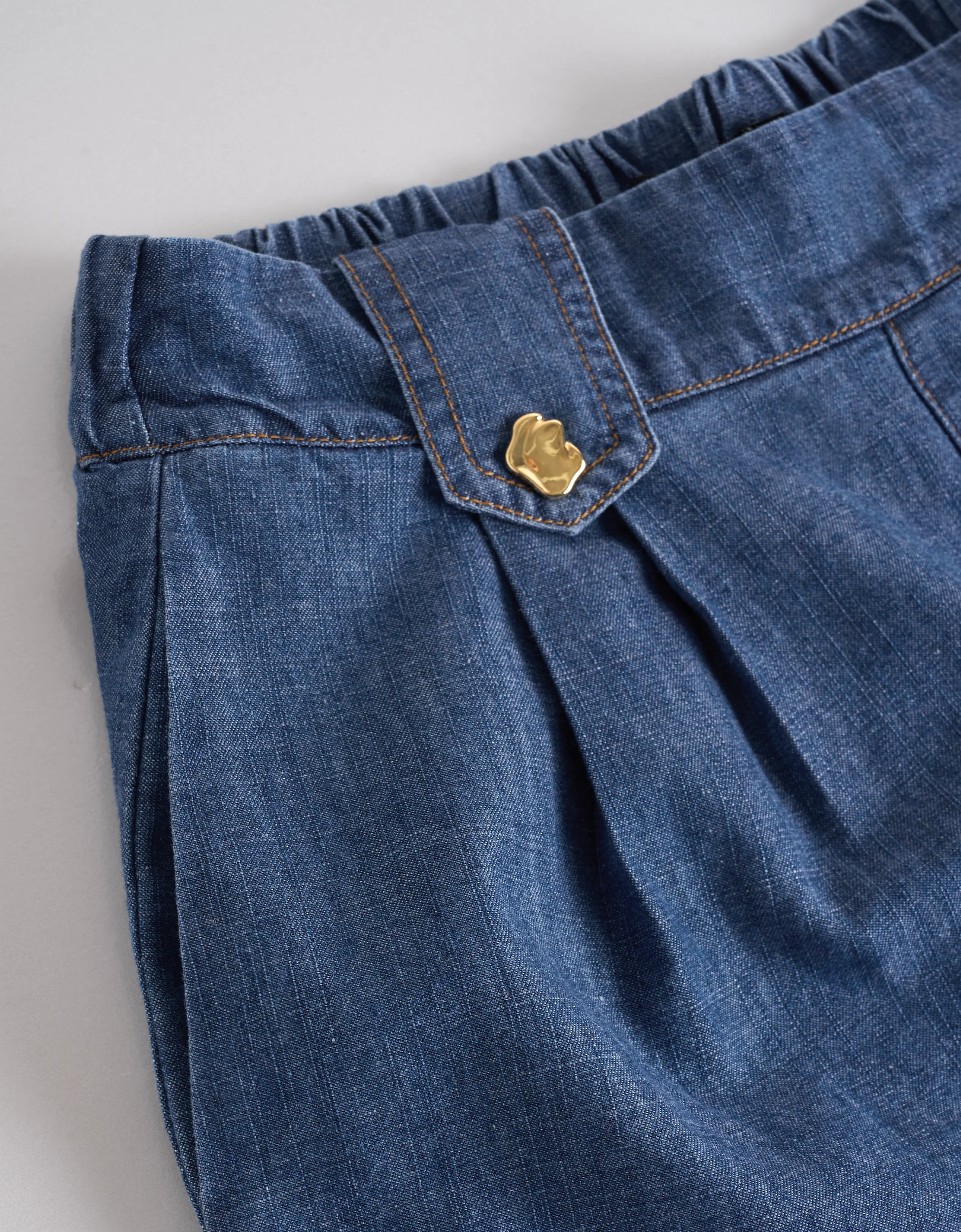 Button Detail Pleated Denim Shorts - Image 6
