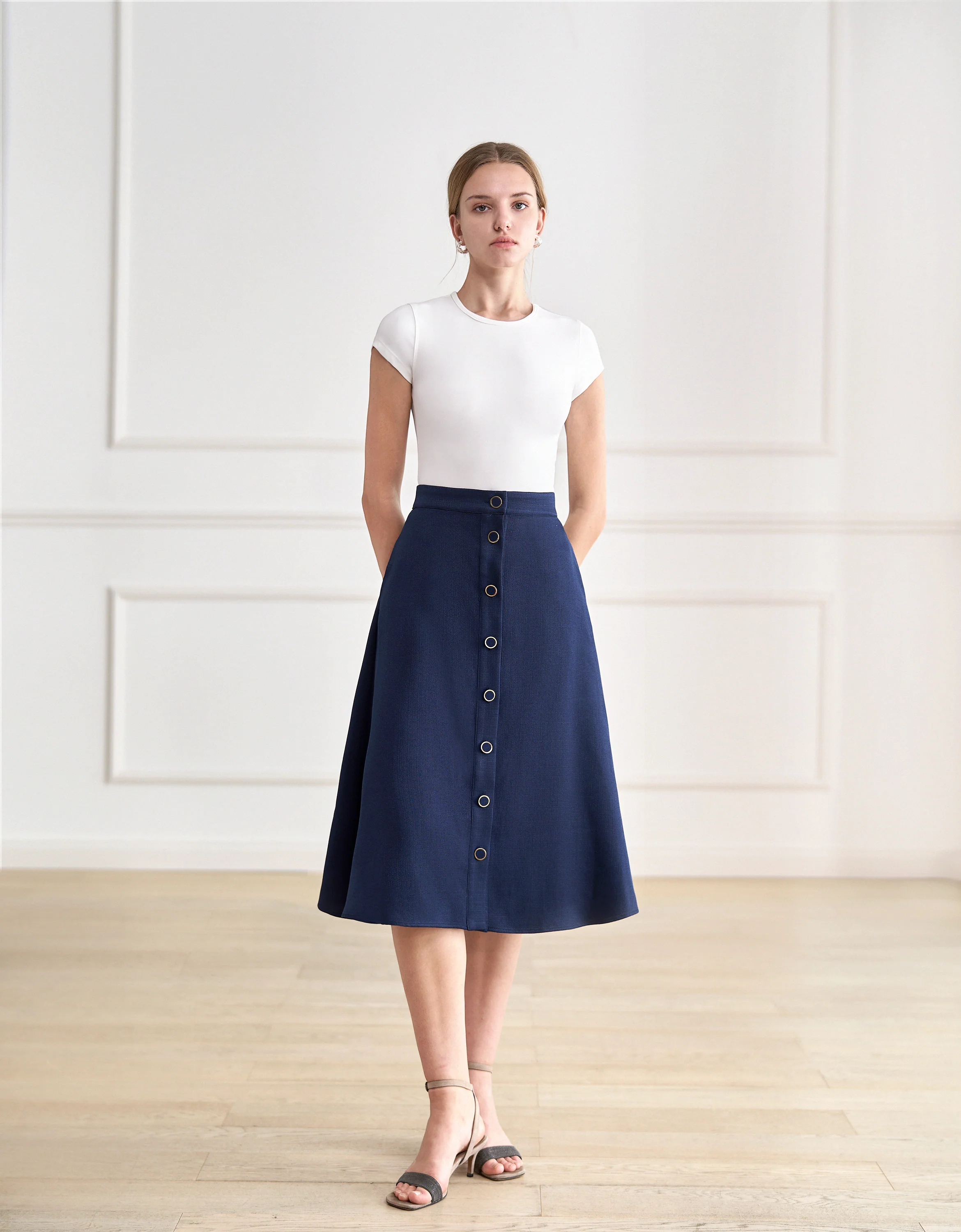 Button Front A-line Midi Skirt - Image 3