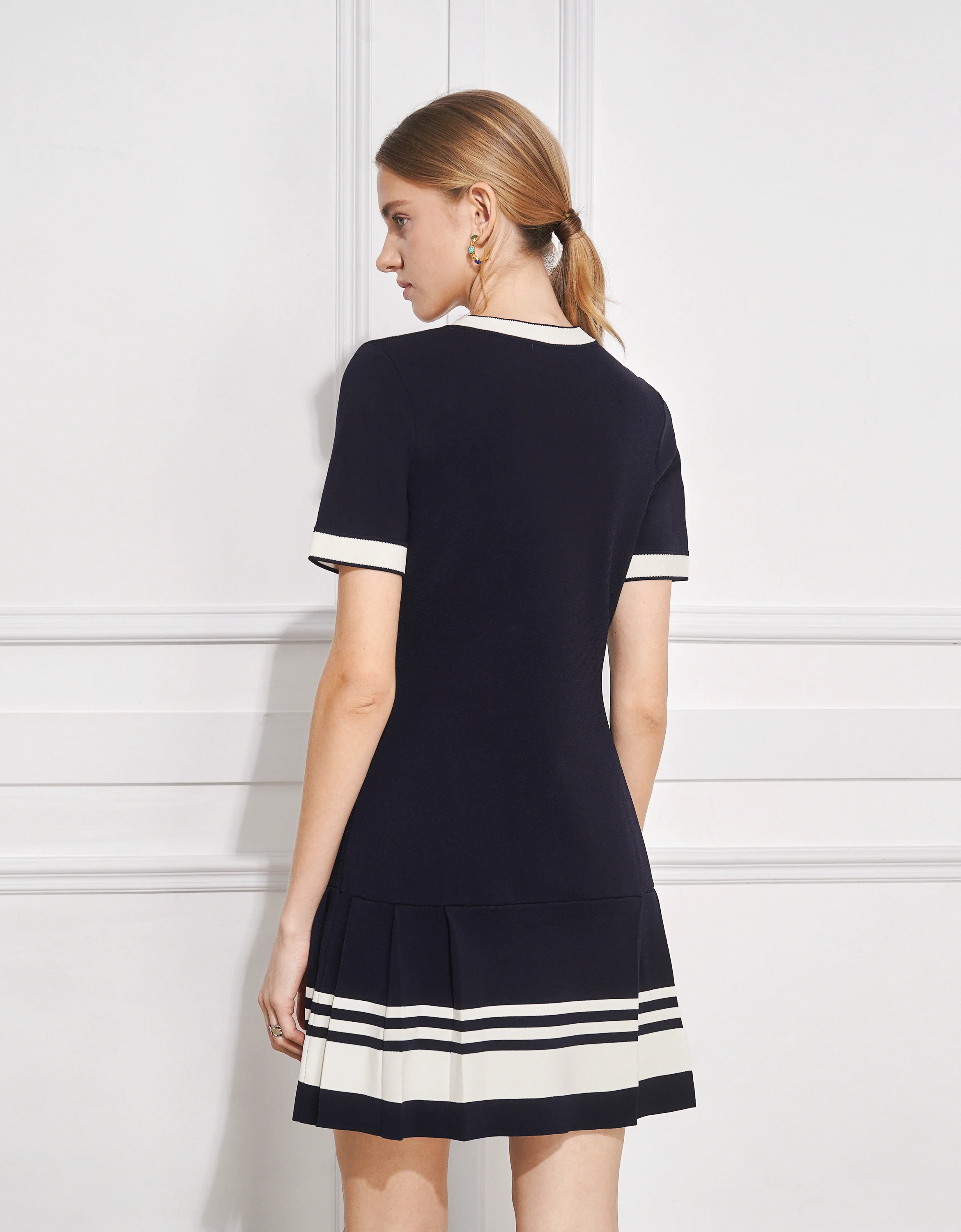 Button Front Contrast Trims Short Sleeve Dress - Image 4