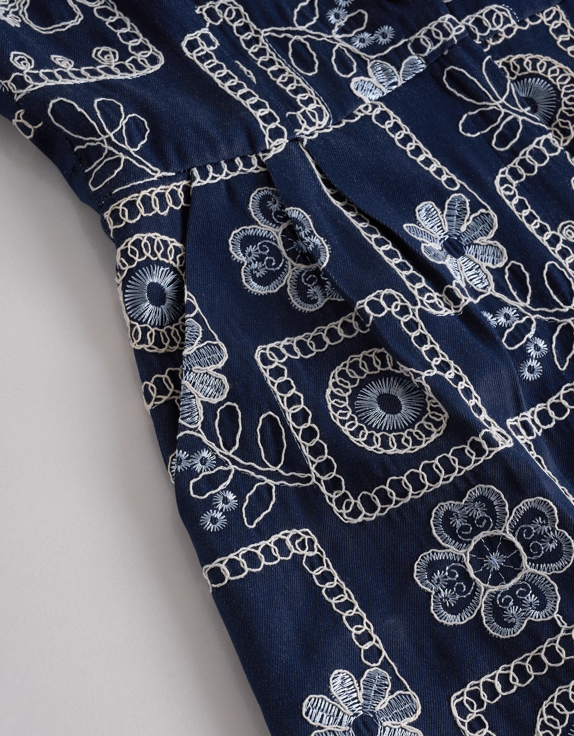 Button Front Embroidered Denim Romper - Image 8