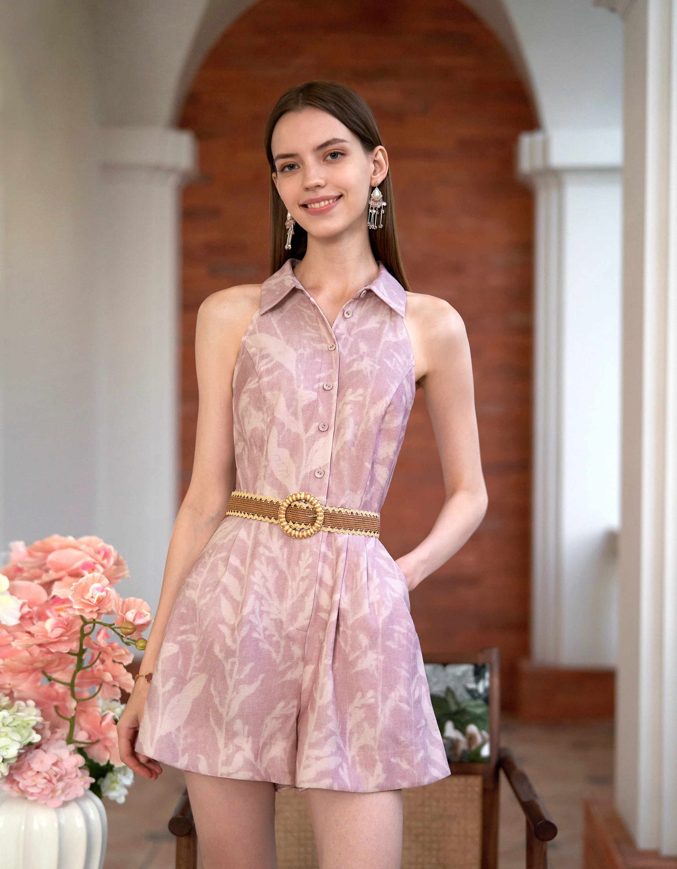 Button Front Flare Hem Romper - Image 23