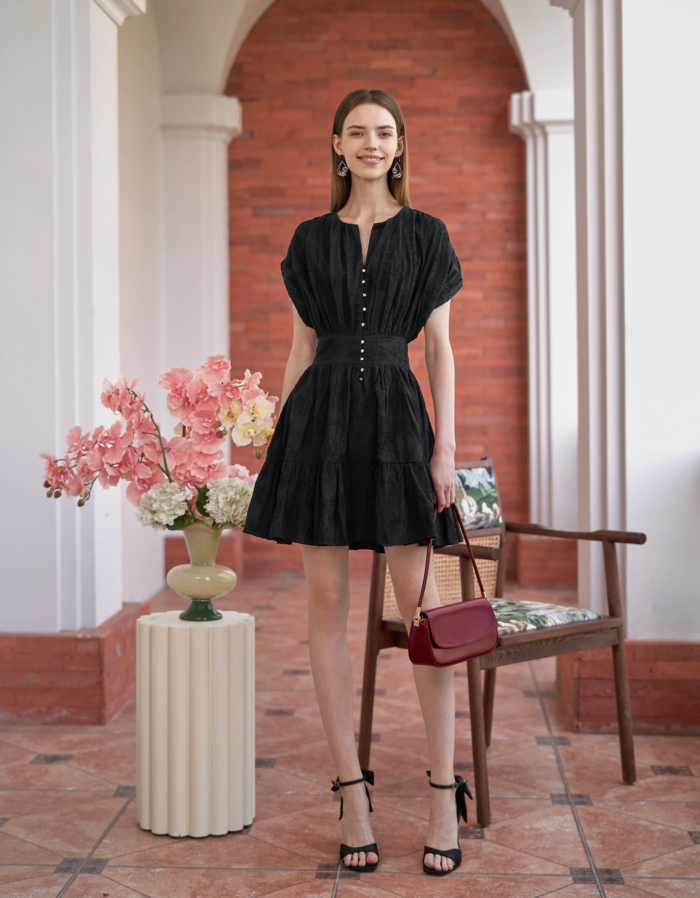 Button Front Ruffled Hem Pleated Dress - Image 18
