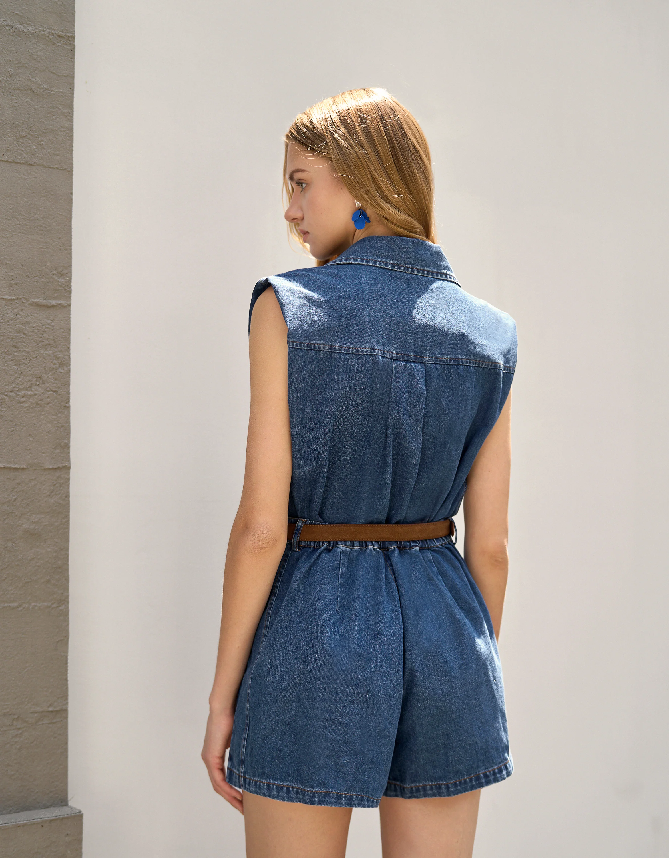 Button Front Sleeveless Layered Romper - Image 6