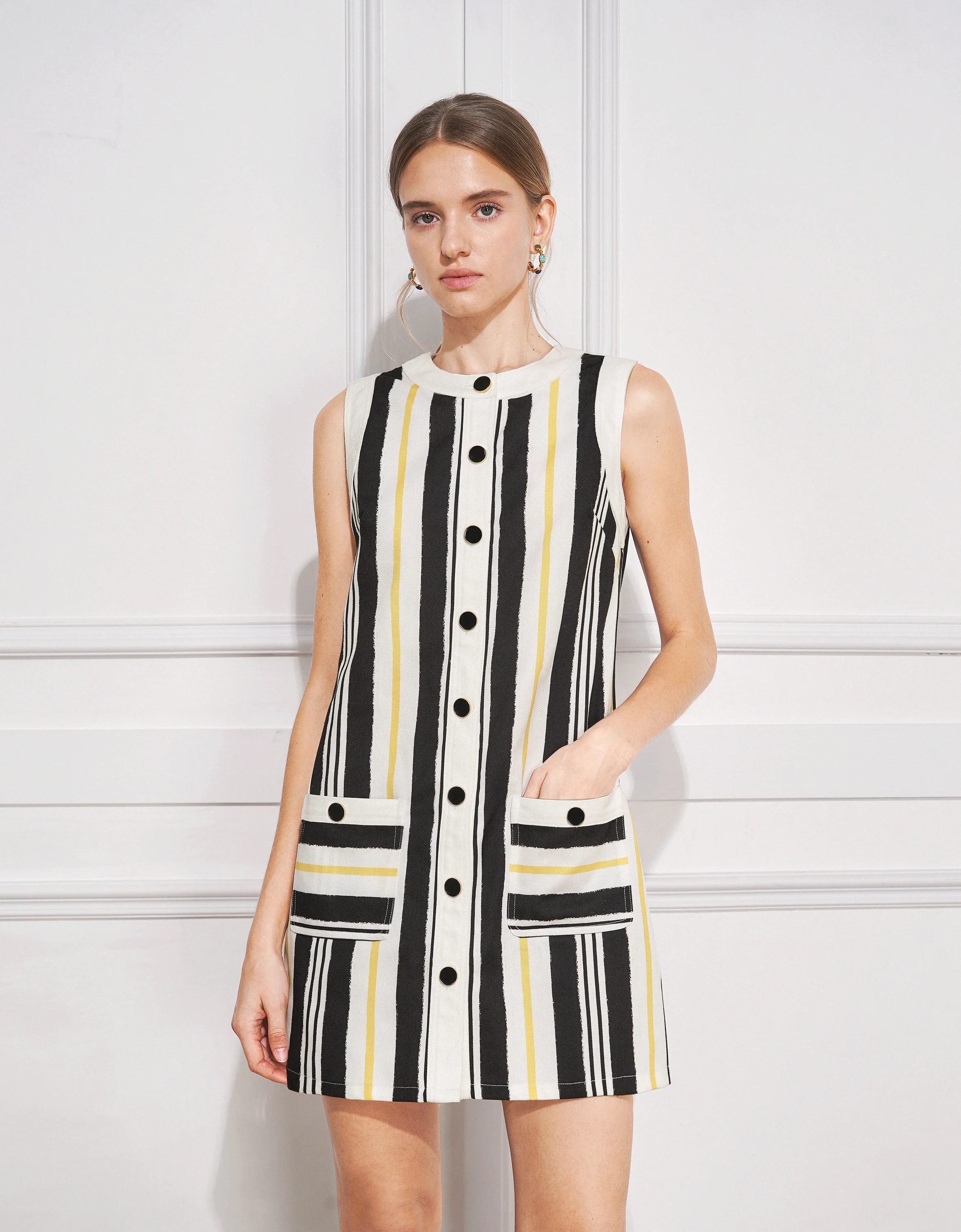 Button Front Sleeveless Striped Dress - Image 3