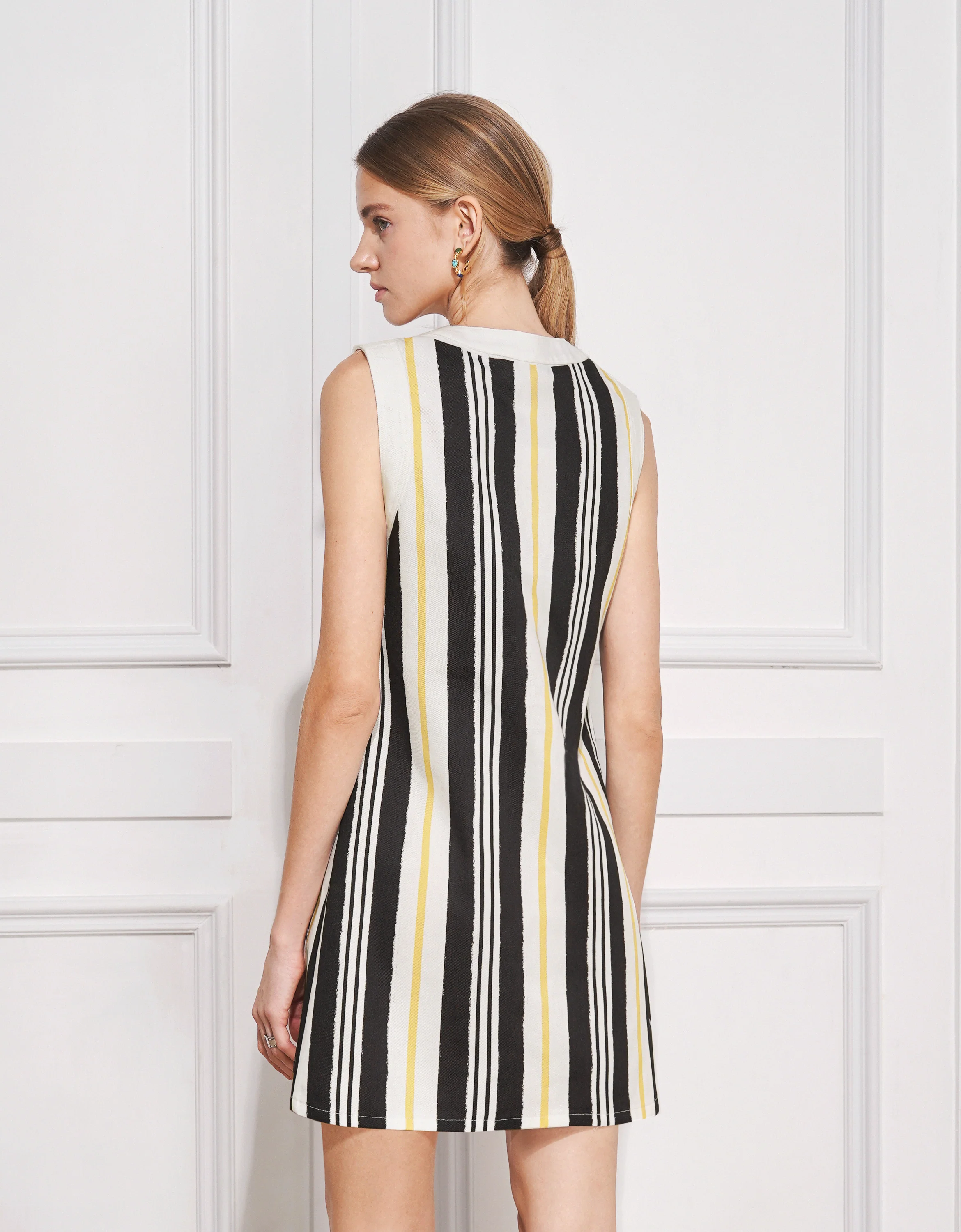 Button Front Sleeveless Striped Dress - Image 4
