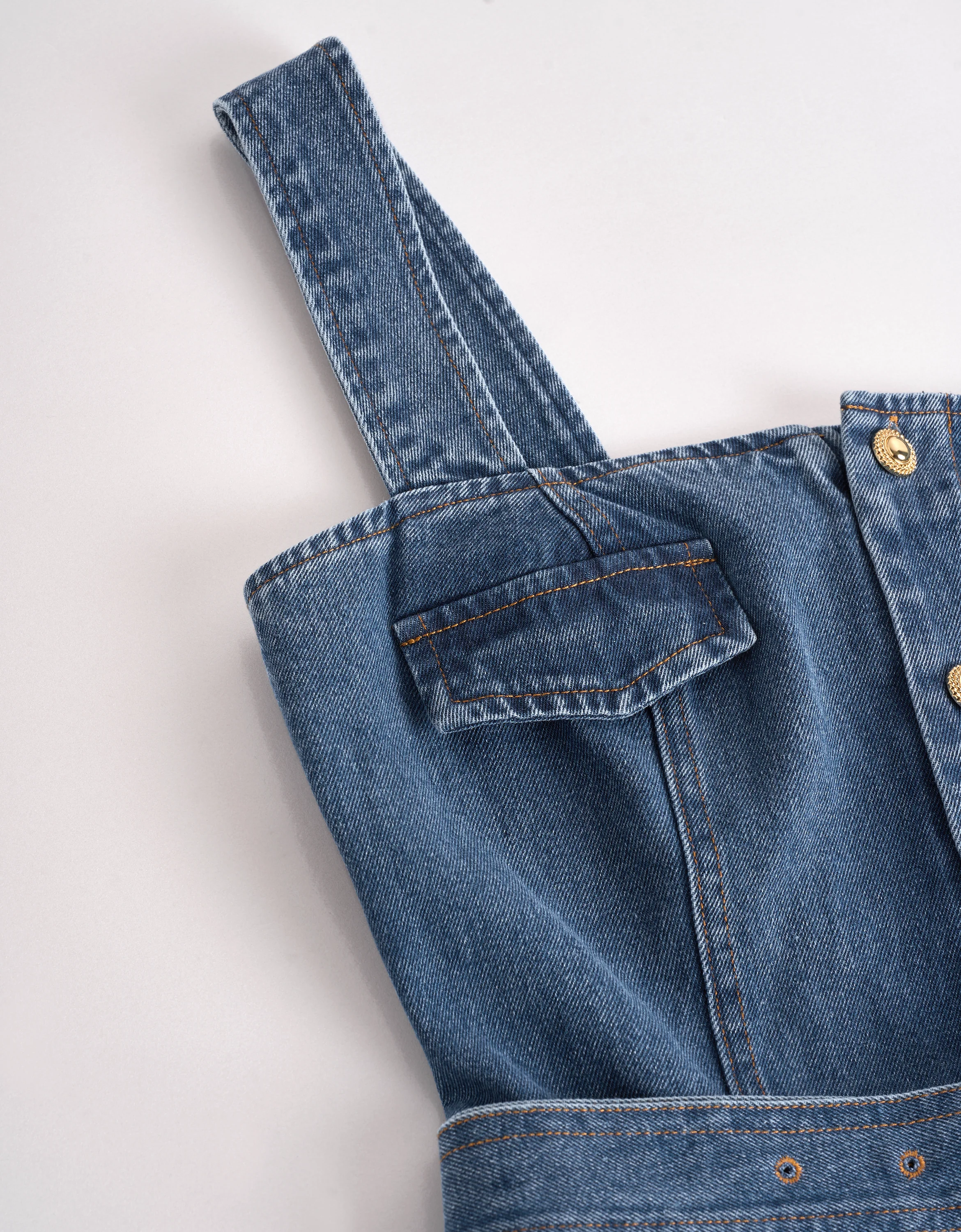 Button Front Square Neck Denim Romper - Image 6