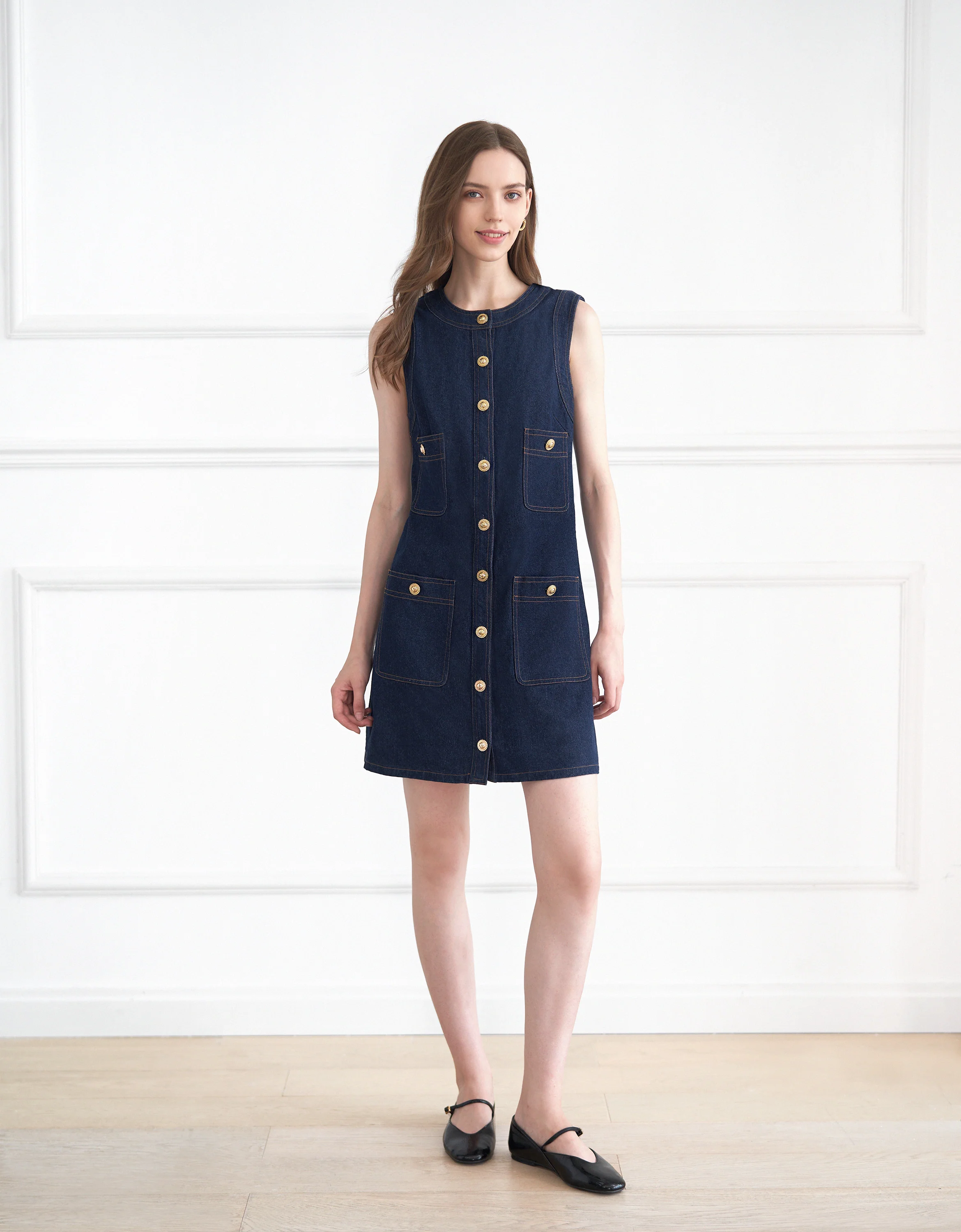 Button Up Patch Pocket Denim Dress - Image 2