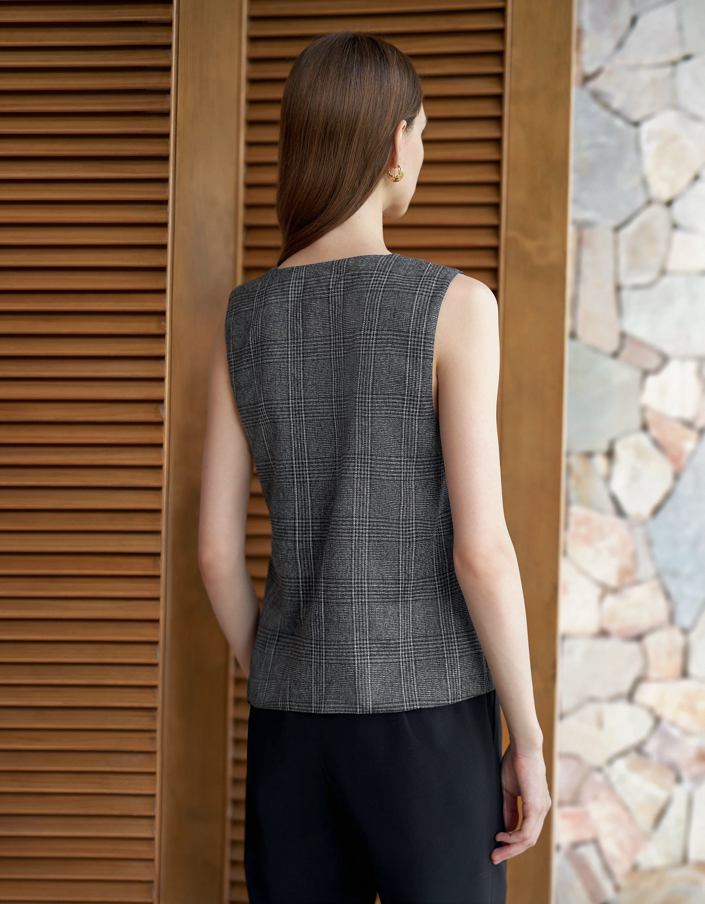Checkered Sleeveless Wrap Vest - Image 4