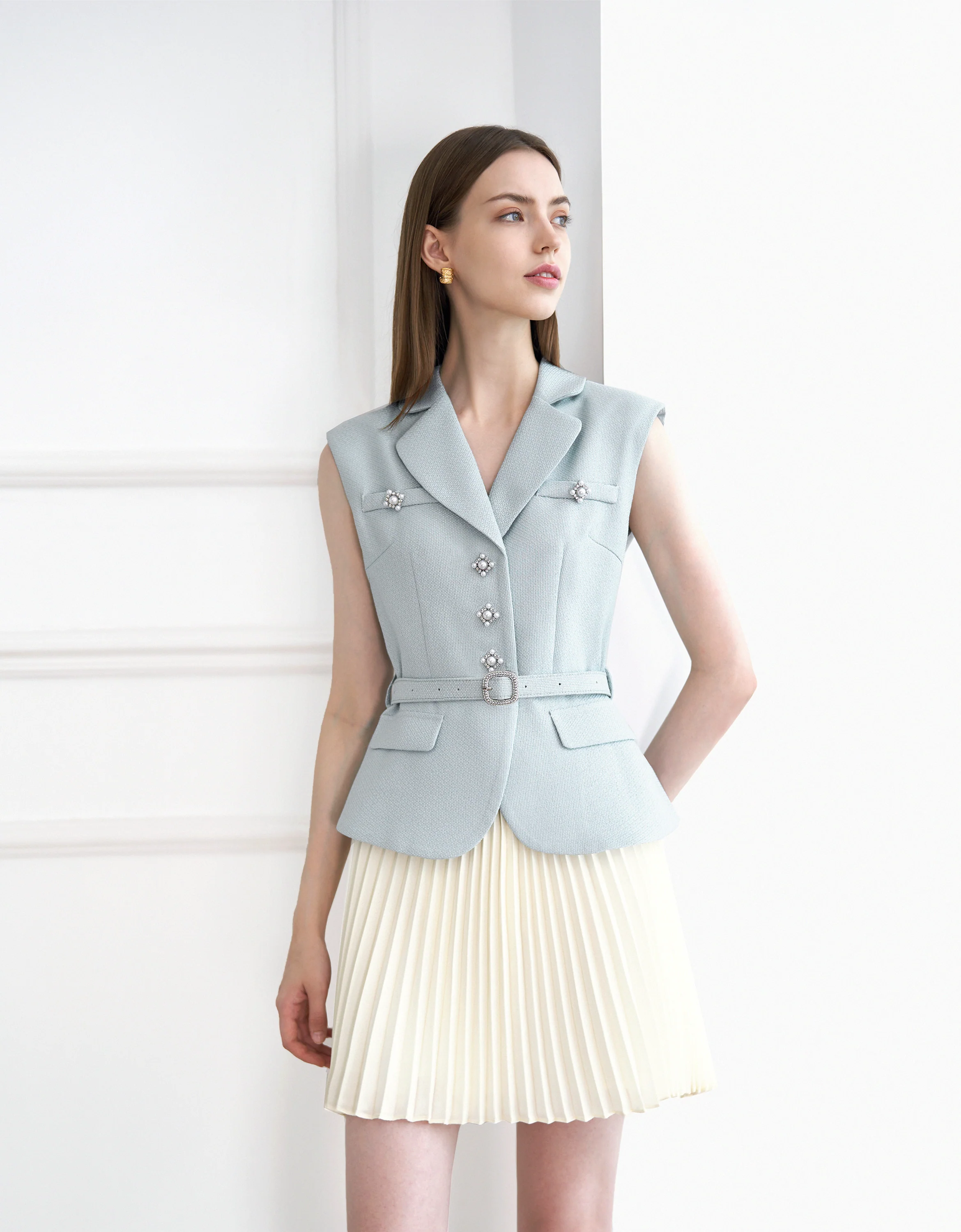 Colorblock Pleated Skirt Suit Dress - Image 8