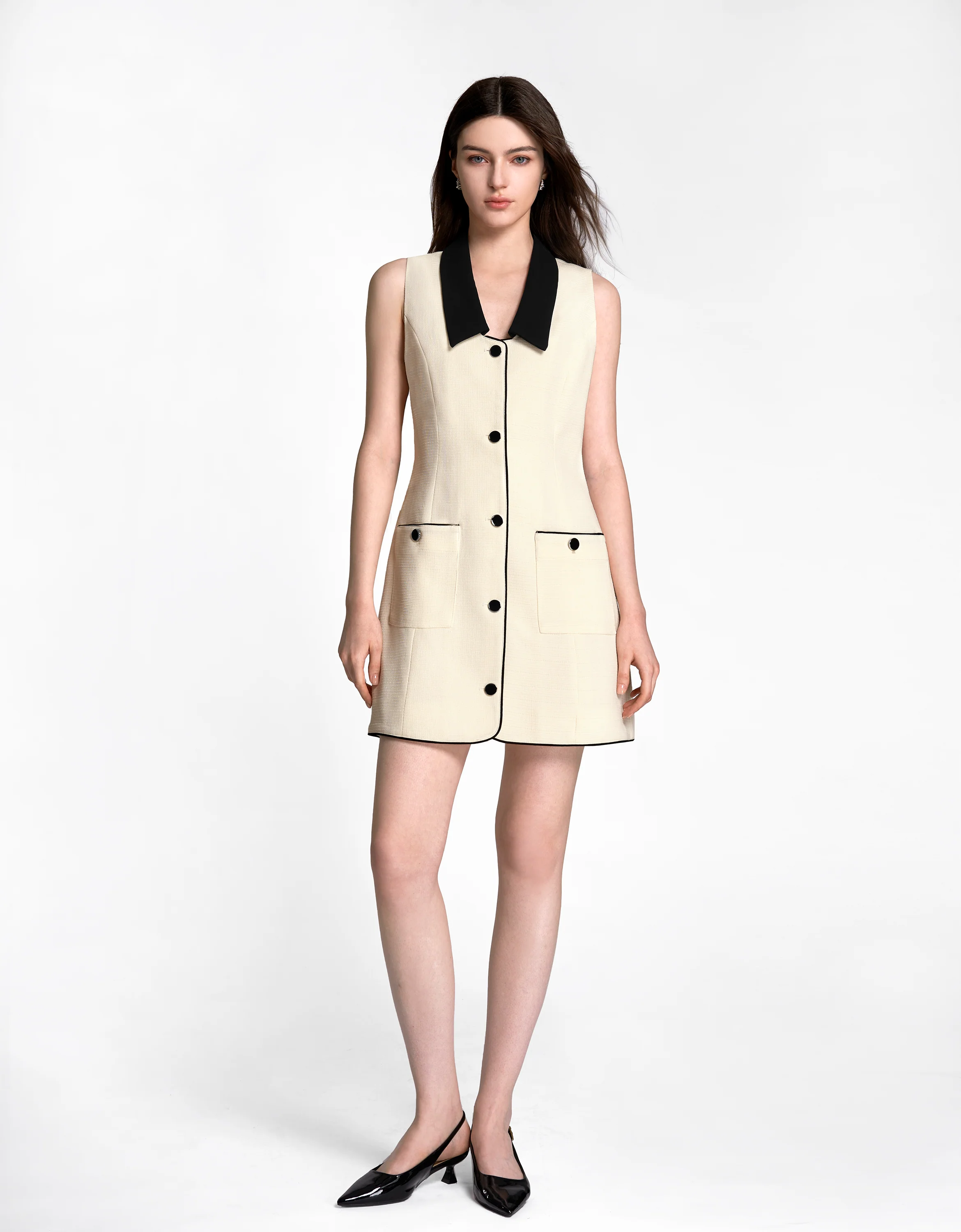 Contrast Collar Button Up Tweed Dress - Image 4