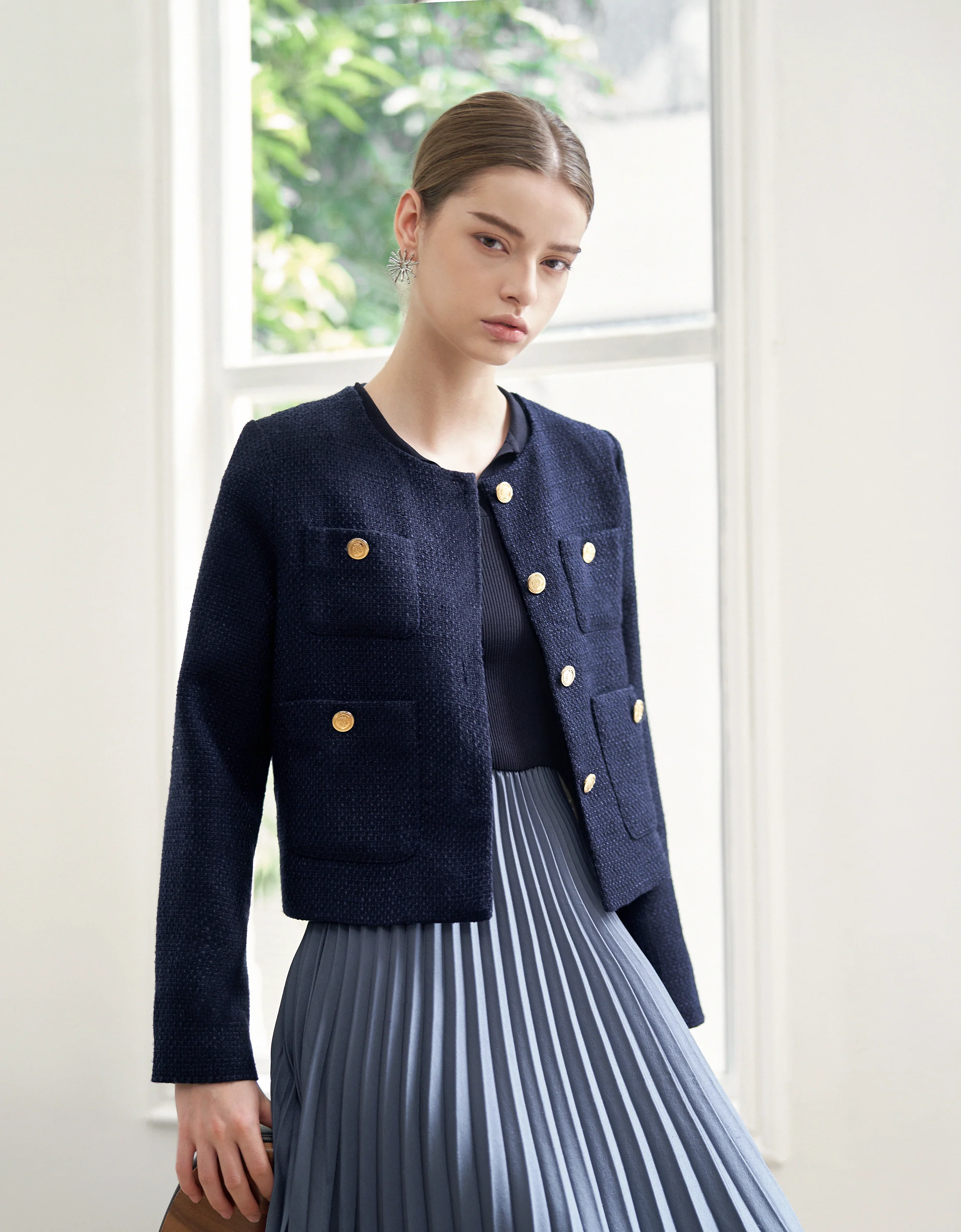 Contrast Collar Single Breasted Jacket - Image 4
