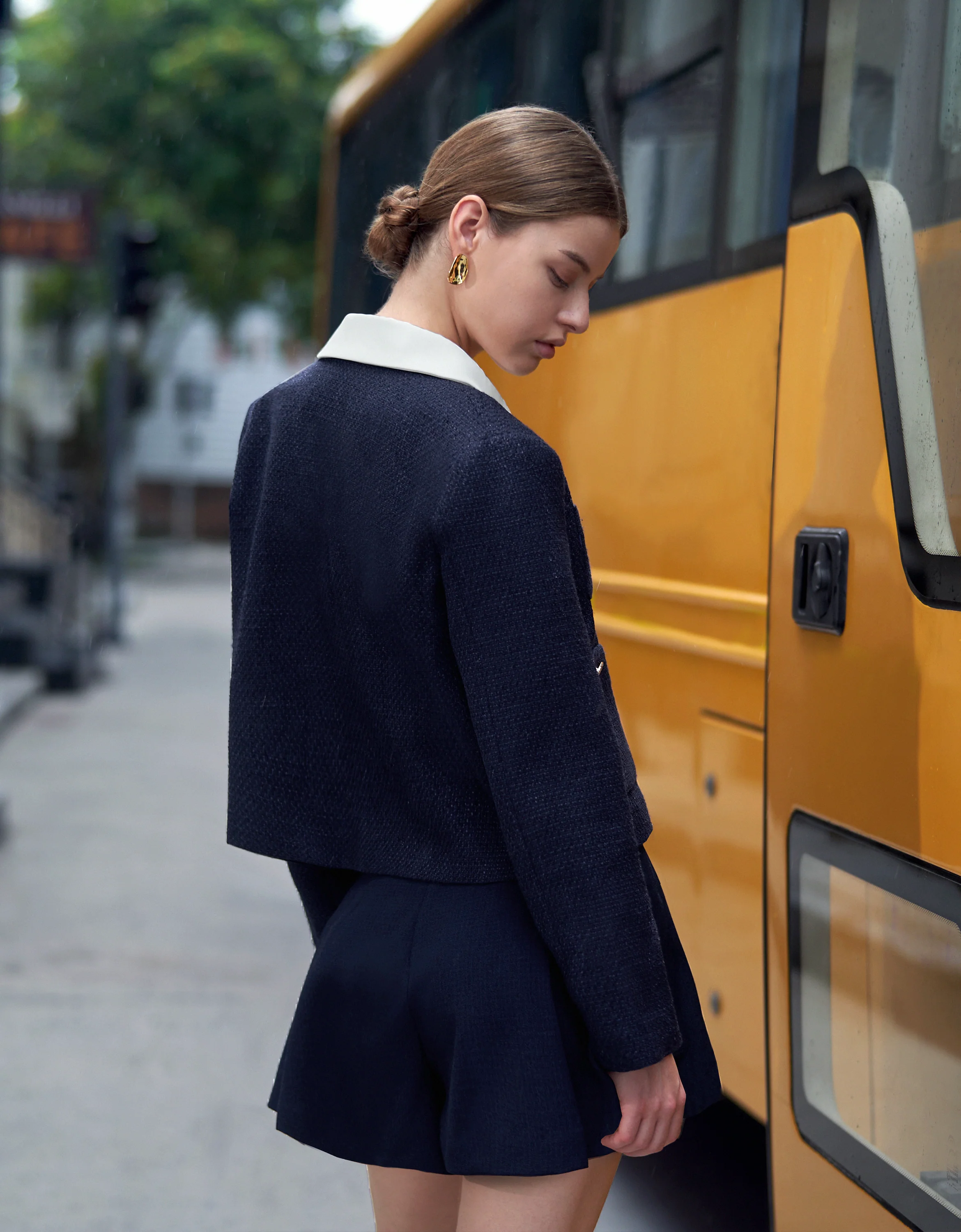 Contrast Collar Single Breasted Jacket - Image 7