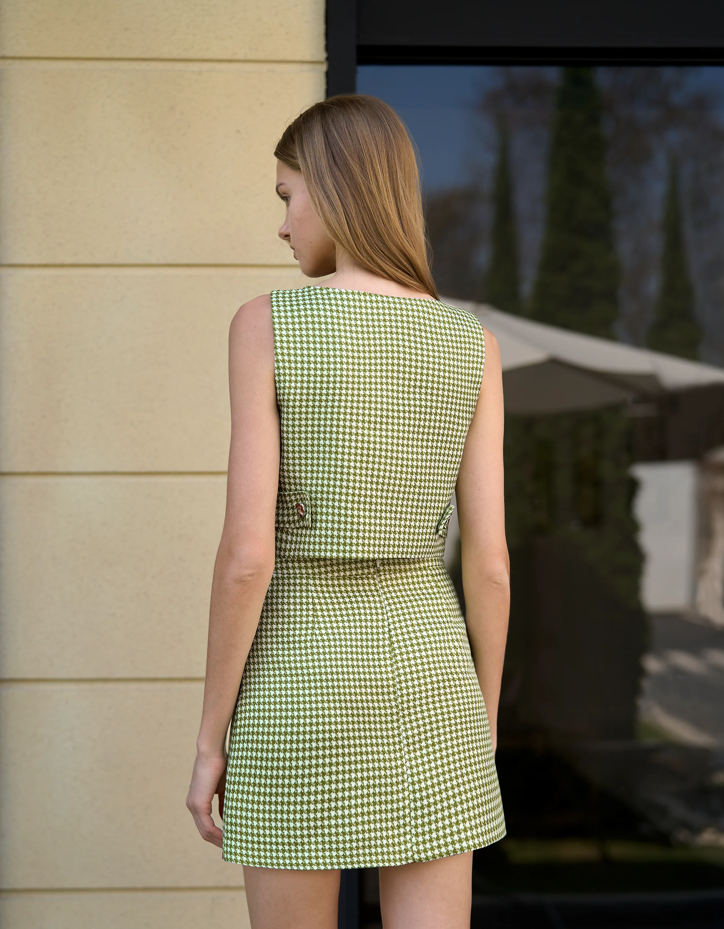 Contrast Pocket Trim Houndstooth Skirt - Image 5