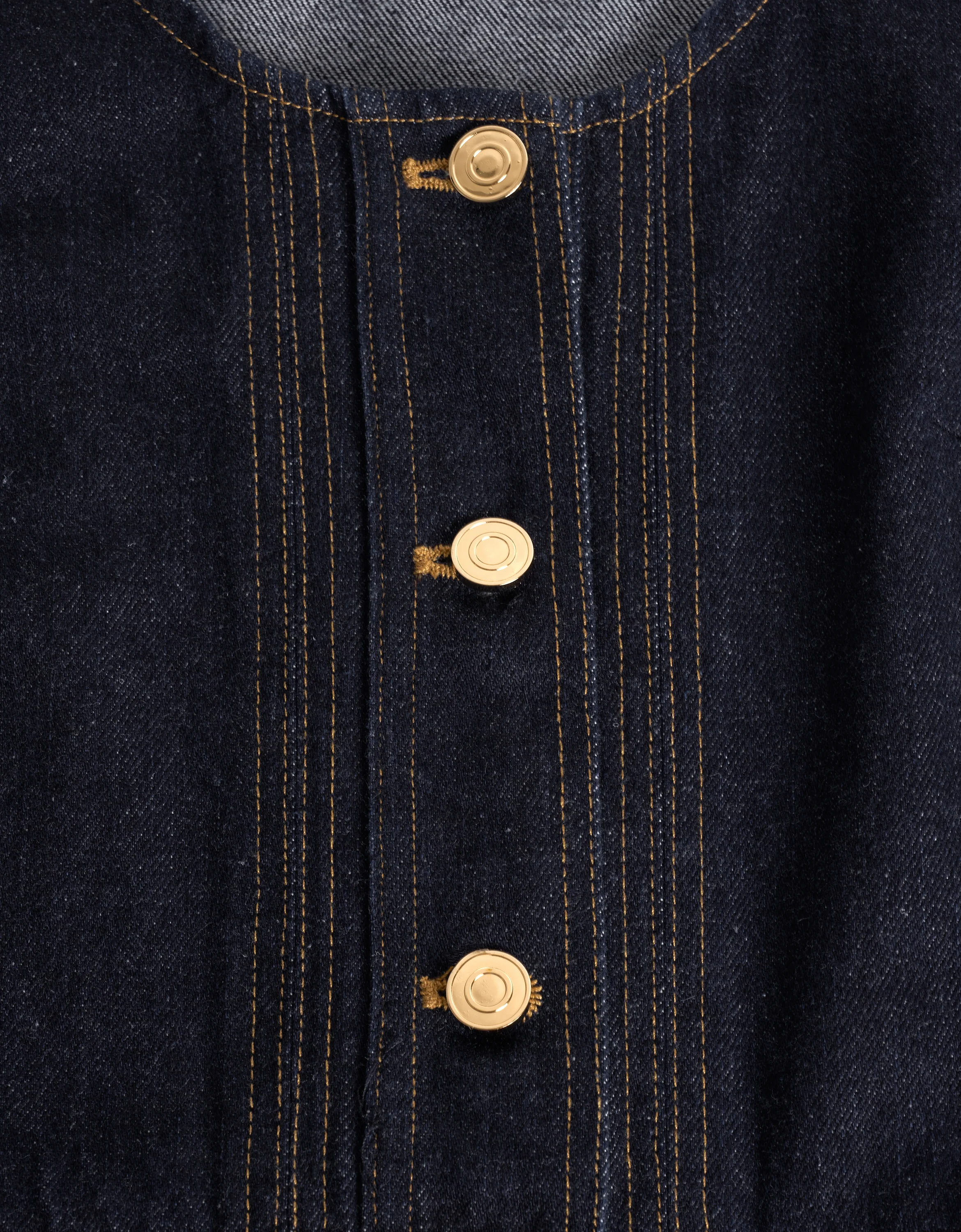 Contrast Topstitch U-neck Denim Dress - Image 6