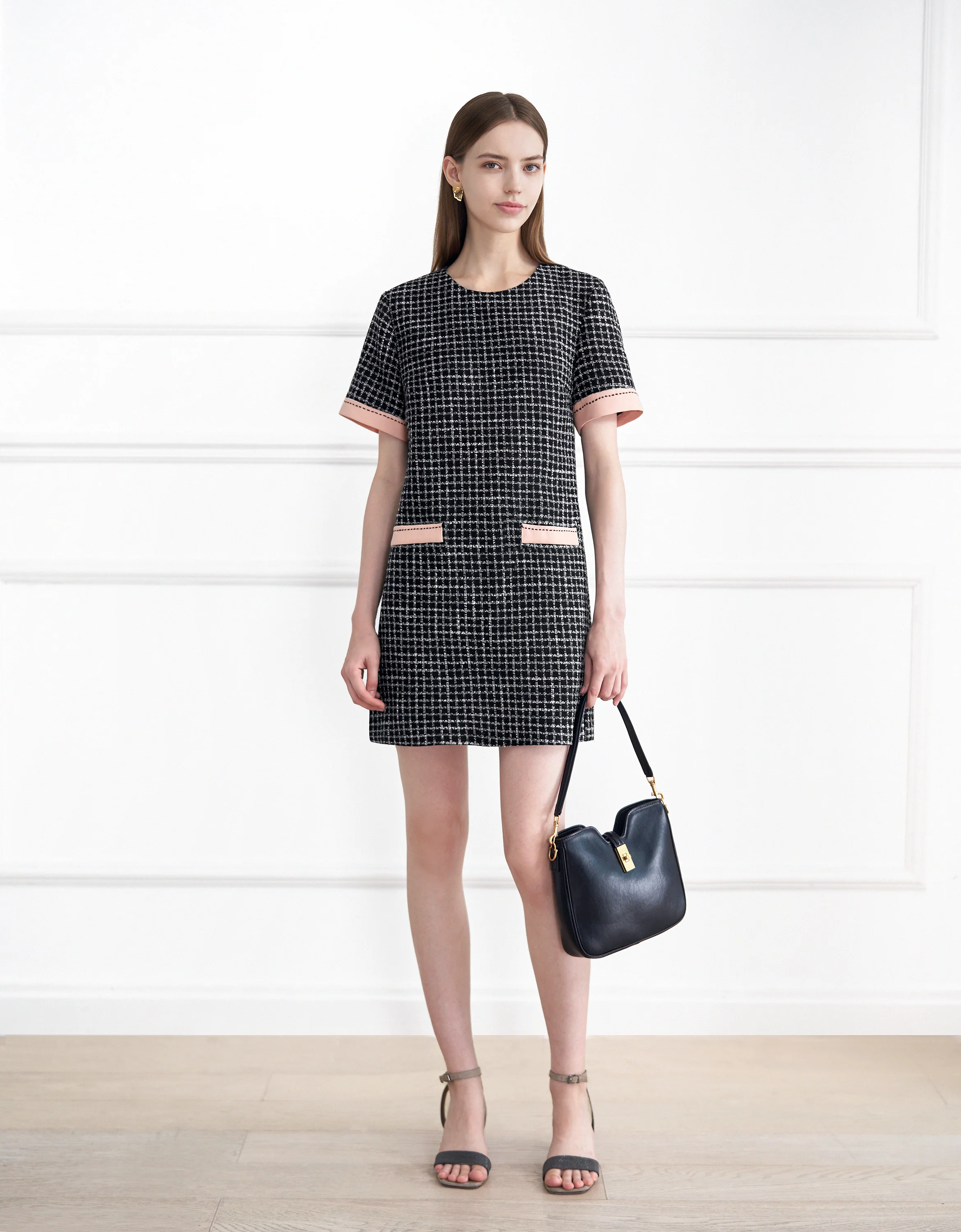 Contrast Trims Checkered Shift Dress - Image 4
