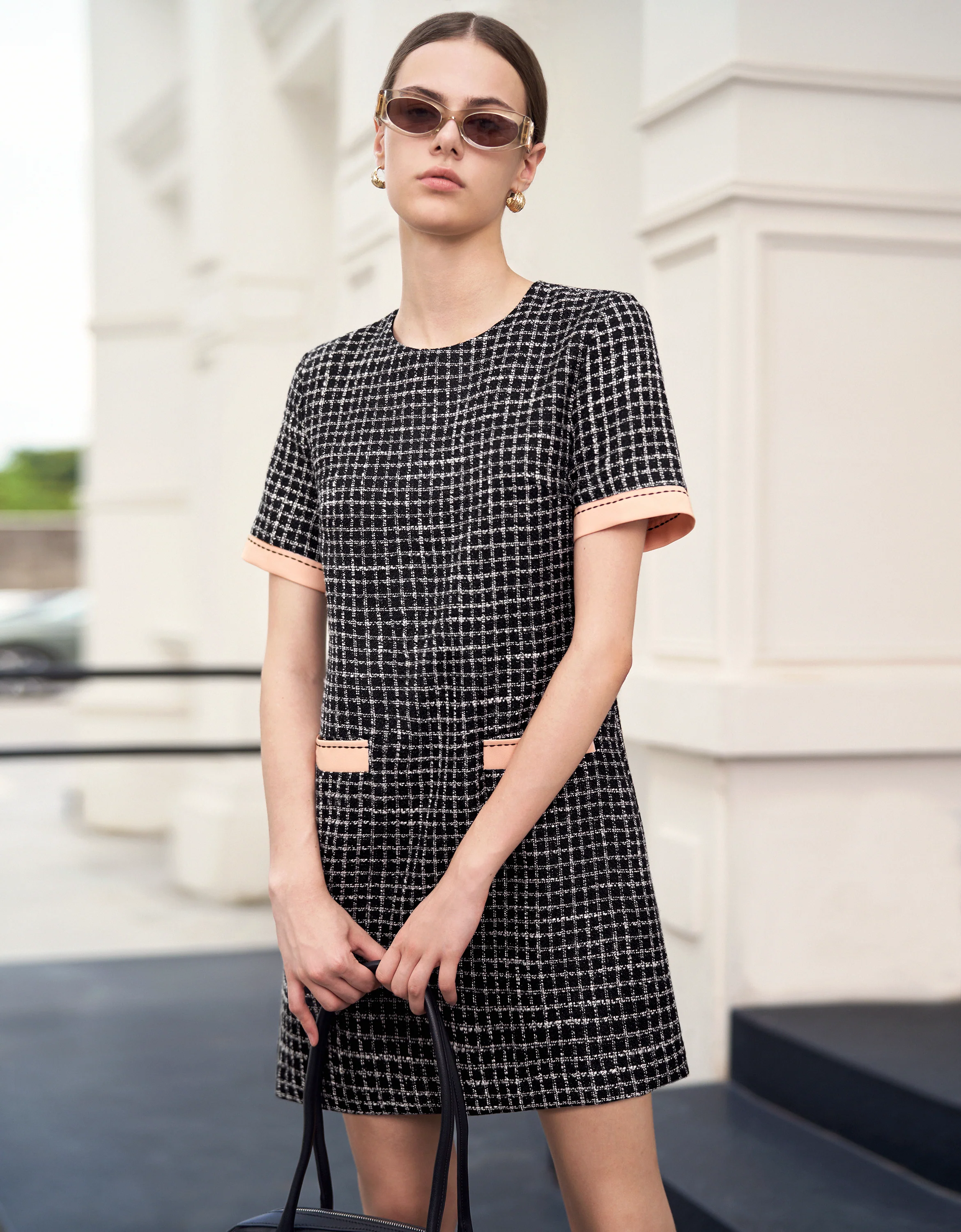 Contrast Trims Checkered Shift Dress - Image 7
