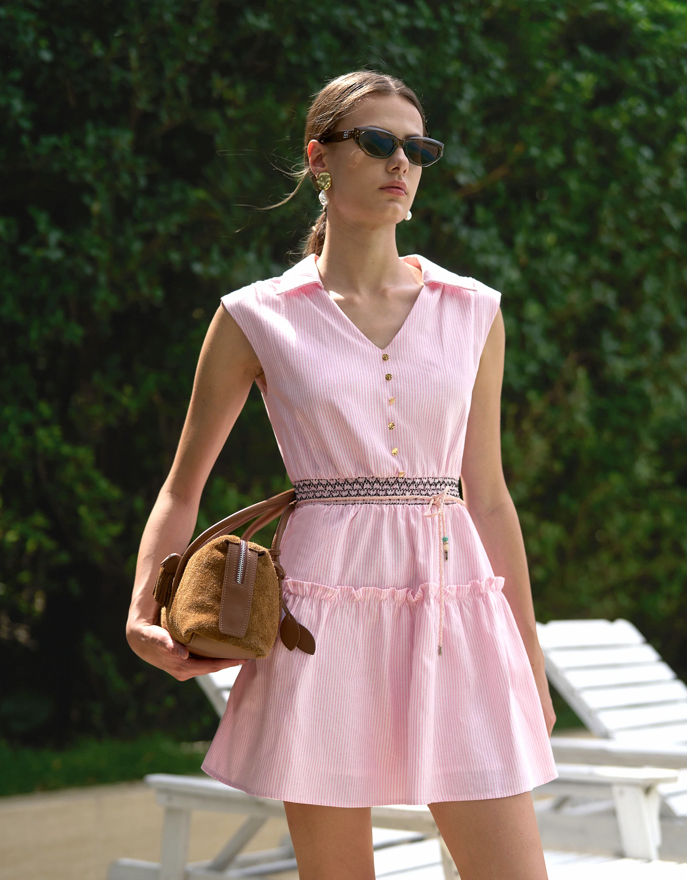 Contrast Waist Detail Striped Shirt Dress