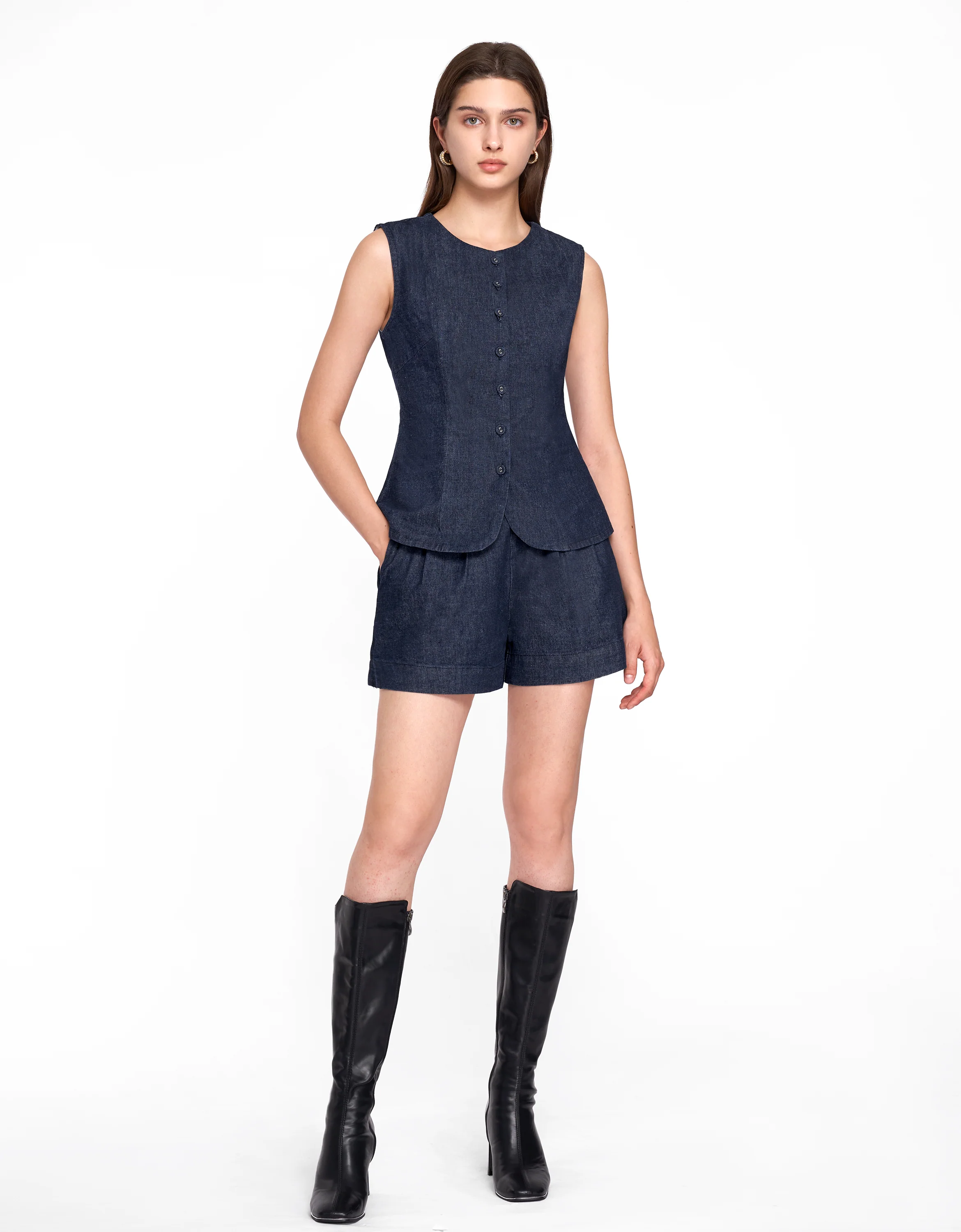 Crew Neck Denim Vest