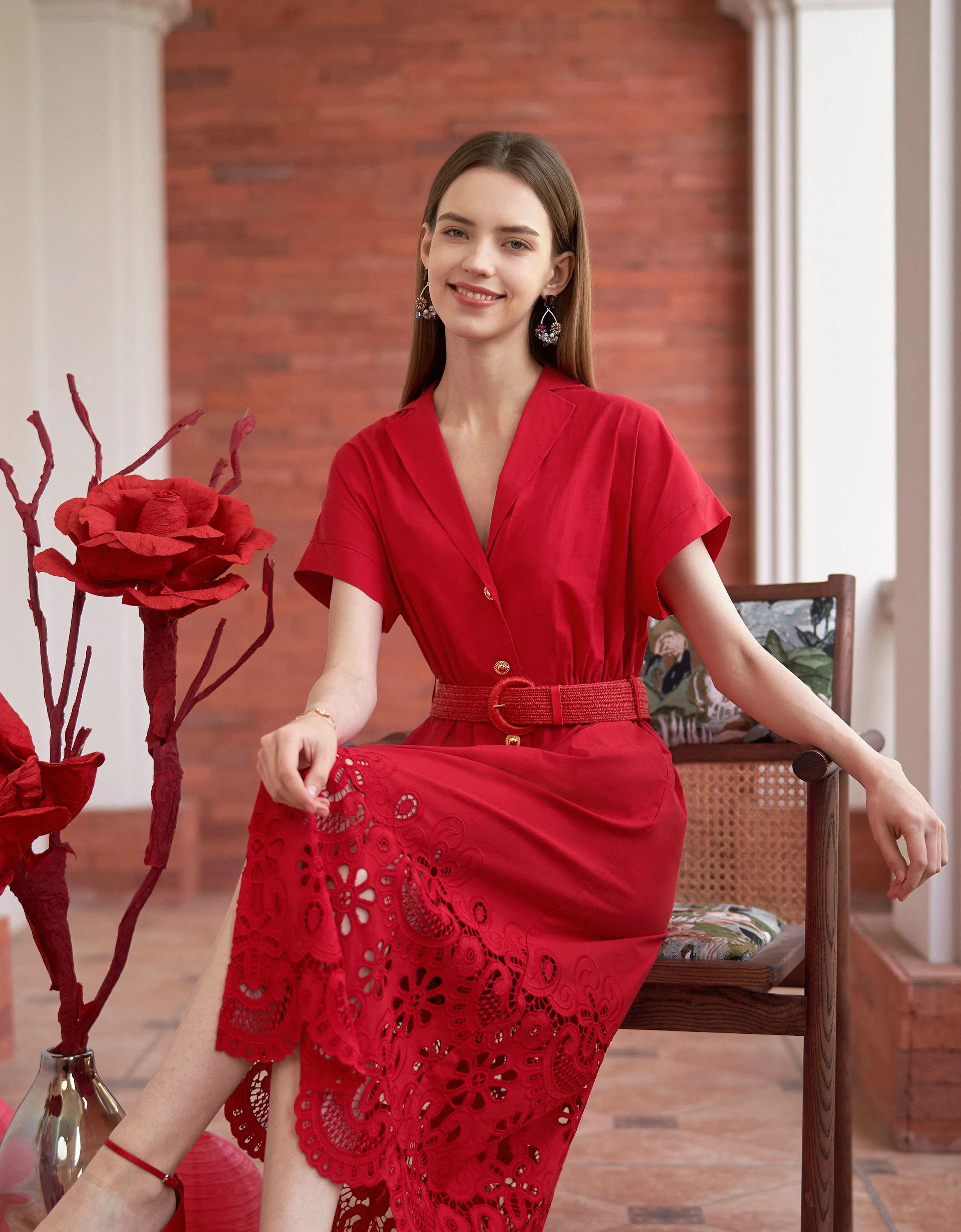 Cutwork Embroidered Hem Midi Shirt Dress - Image 4