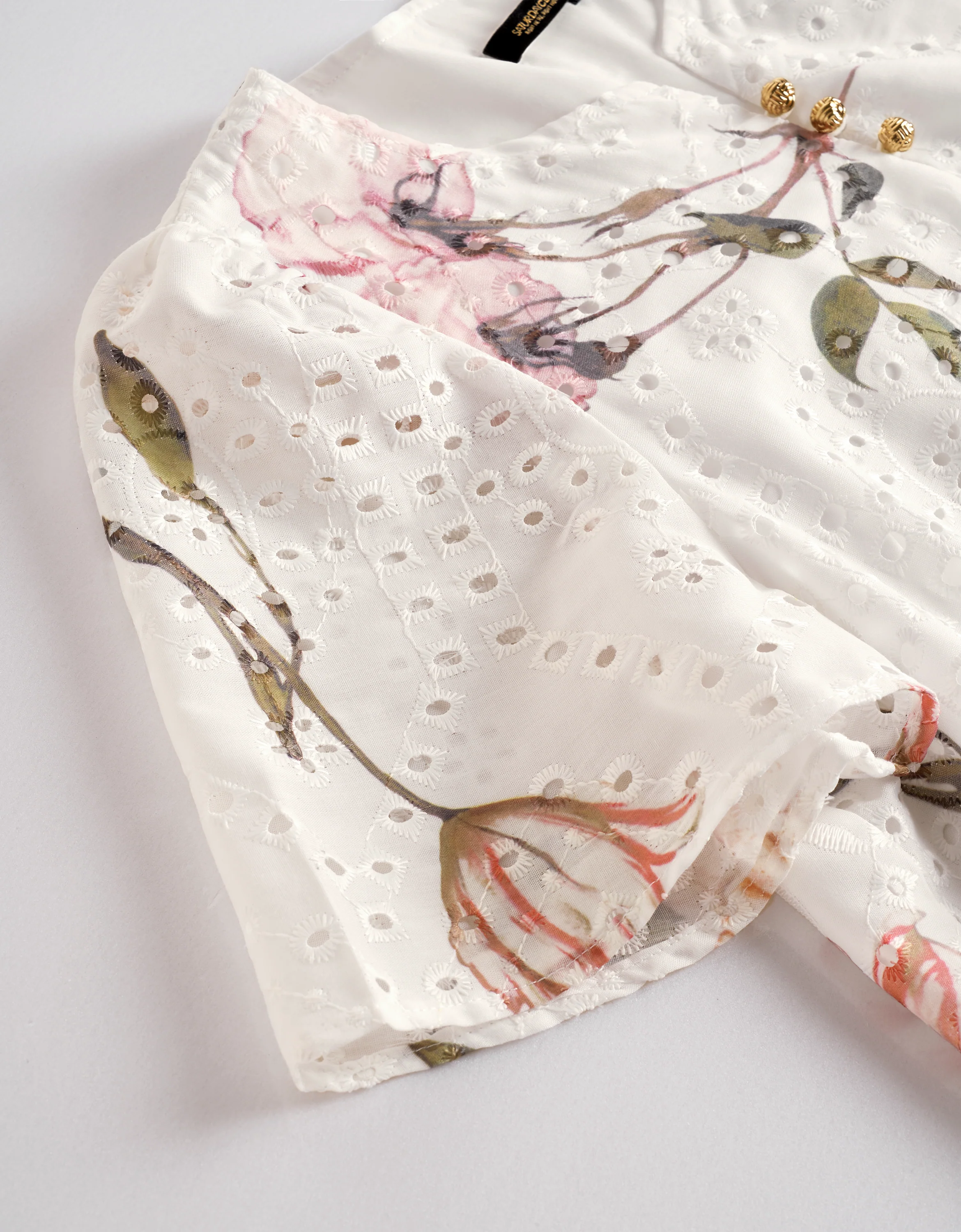 Cutwork Embroidery Floral Print Ruffled Hem Dress - Image 10