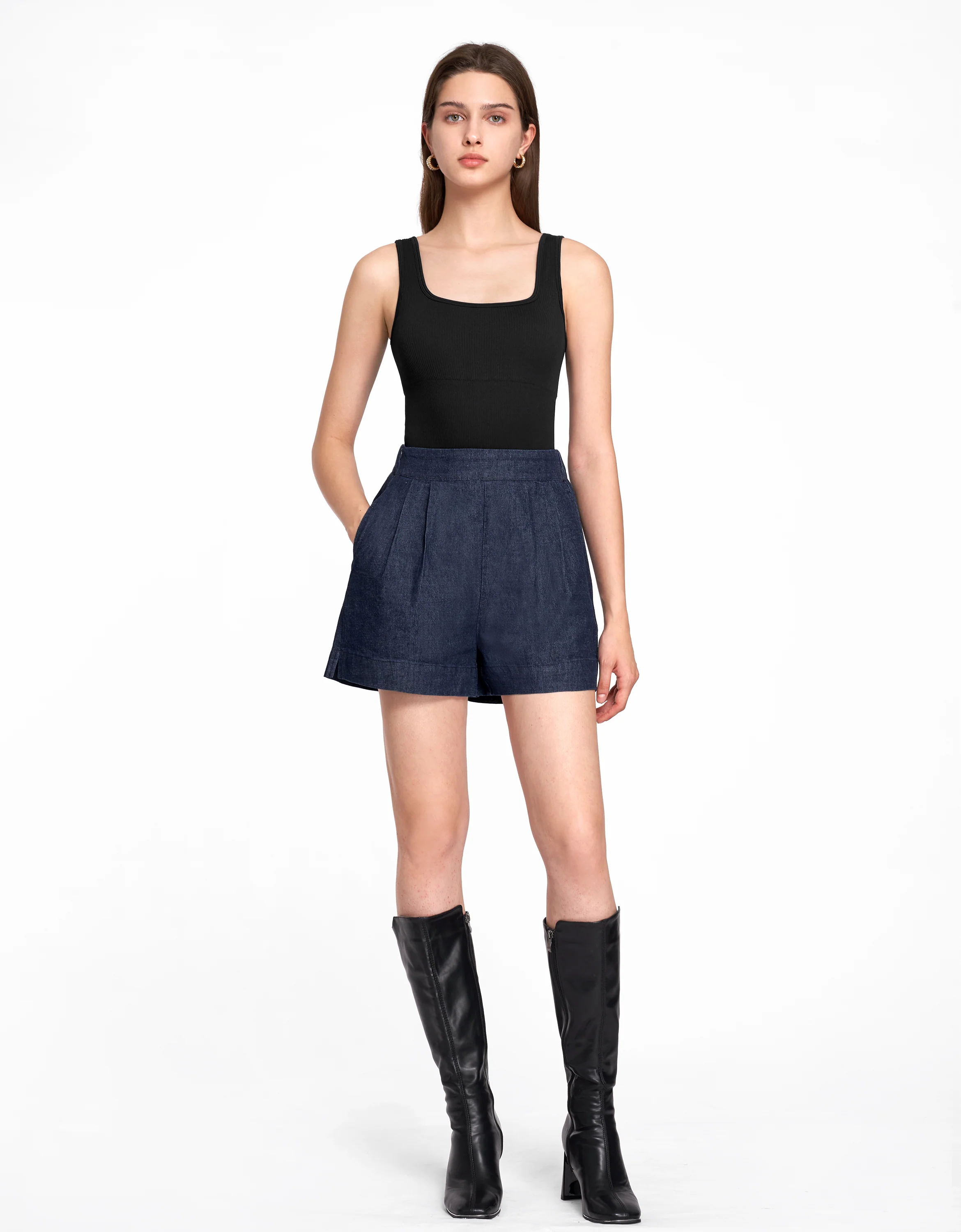 Denim Elastic Shorts