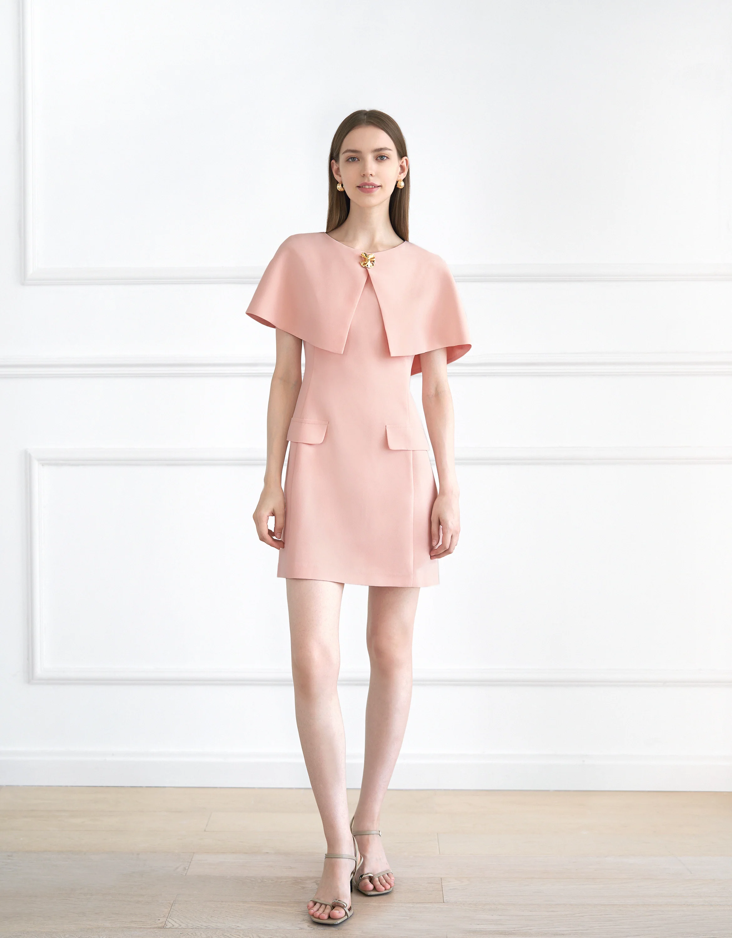 Detachable Cape Collar Short Dress - Image 3