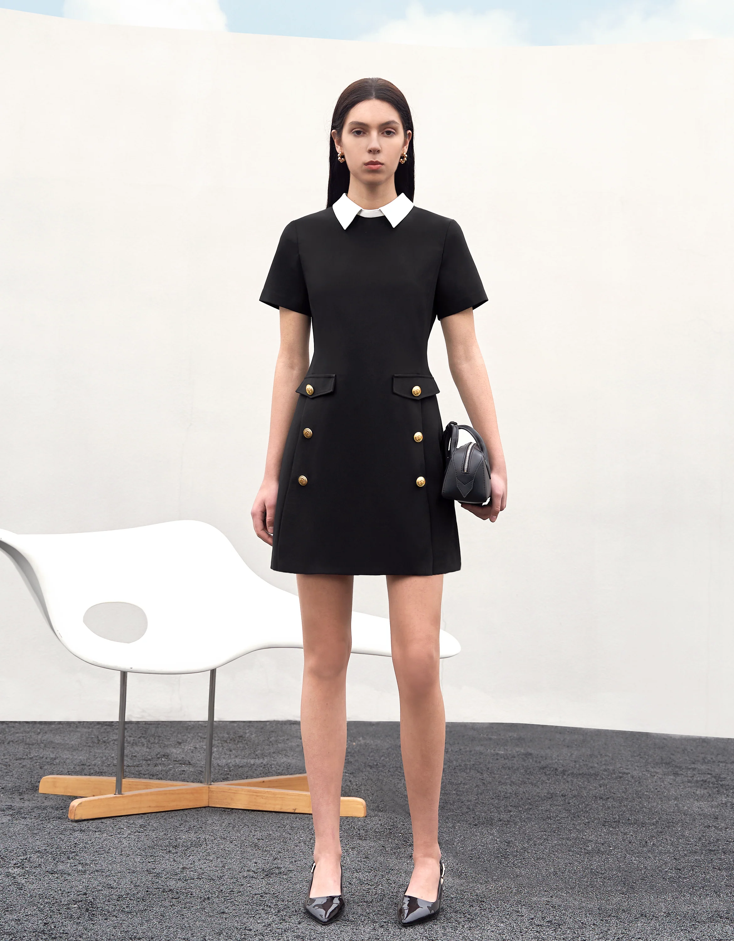Detachable Collar Short Sleeve Dress - Image 11