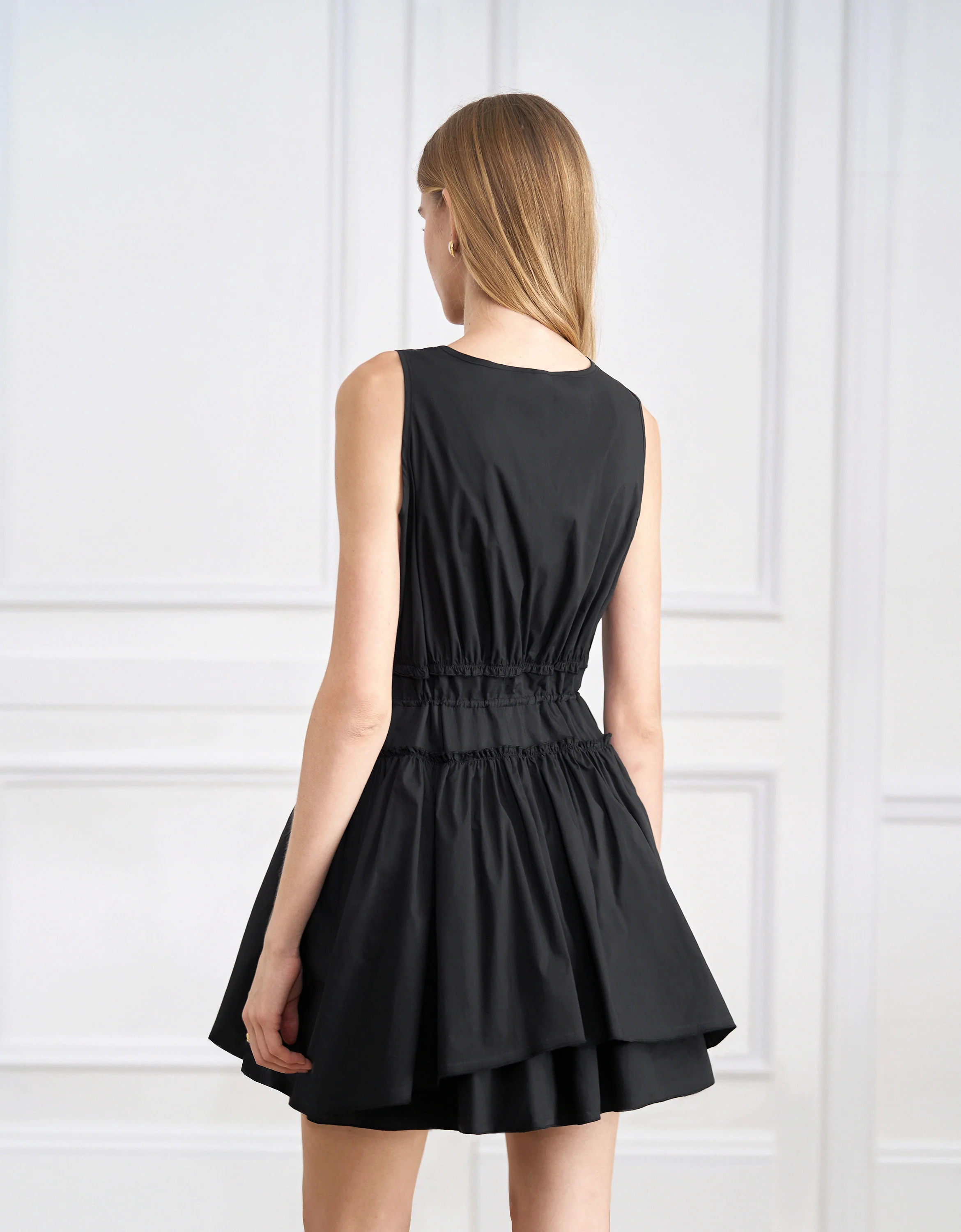 Drawstring Waist Layered Skirt Sleeveless Dress - Image 3
