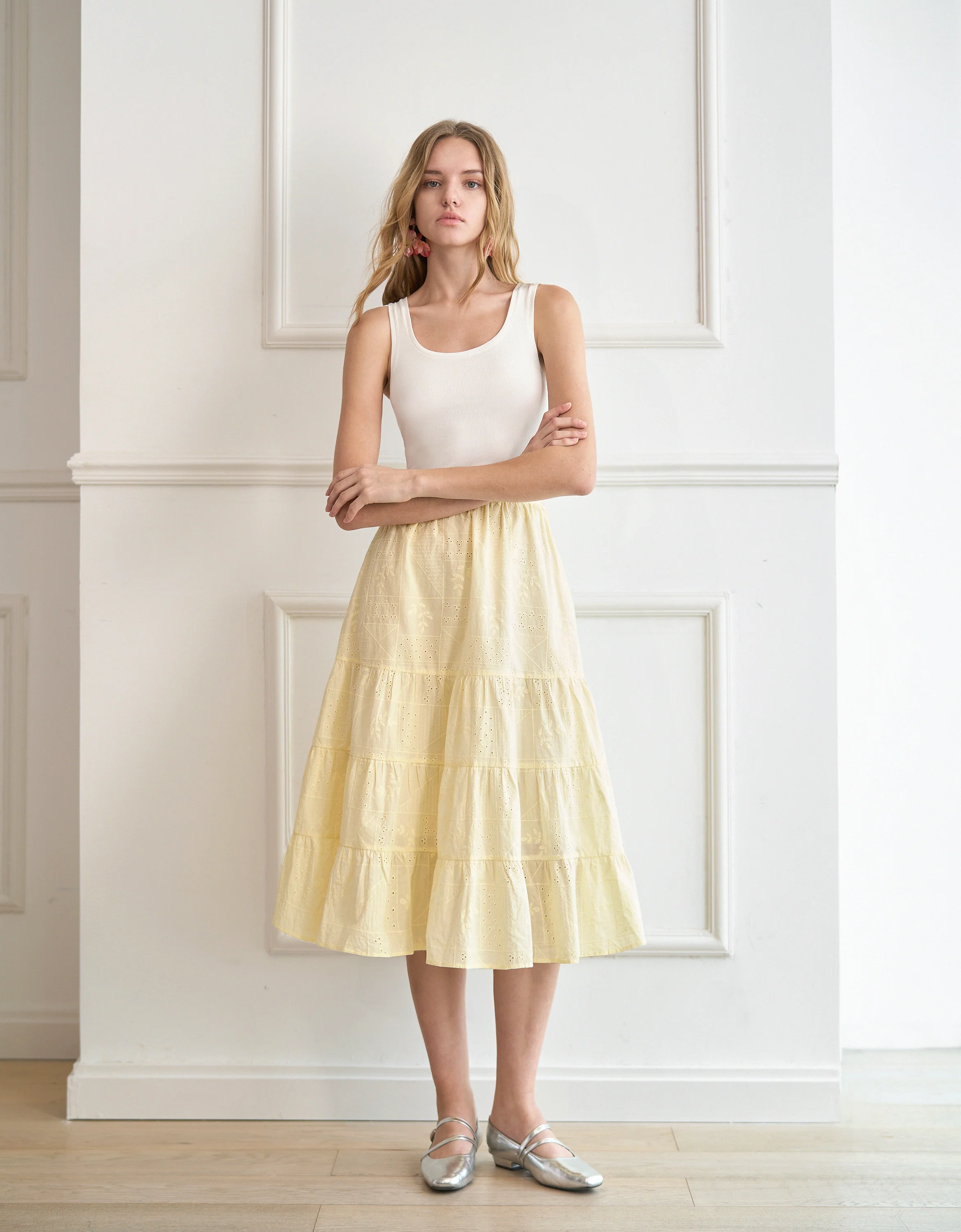 Embroidered Tiered Midi Skirt - Image 4