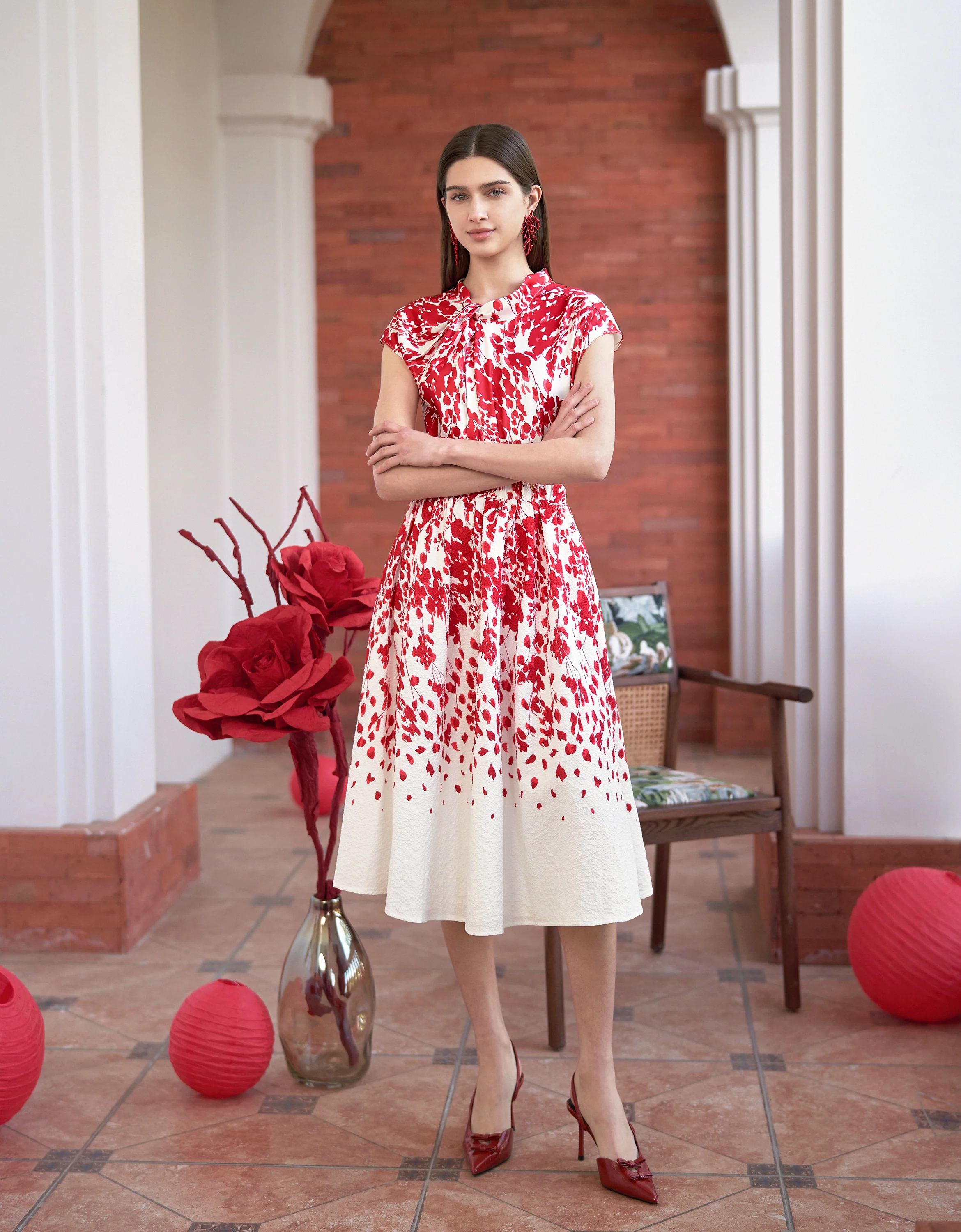 Floral Print A-line Midi Skirt - Image 3