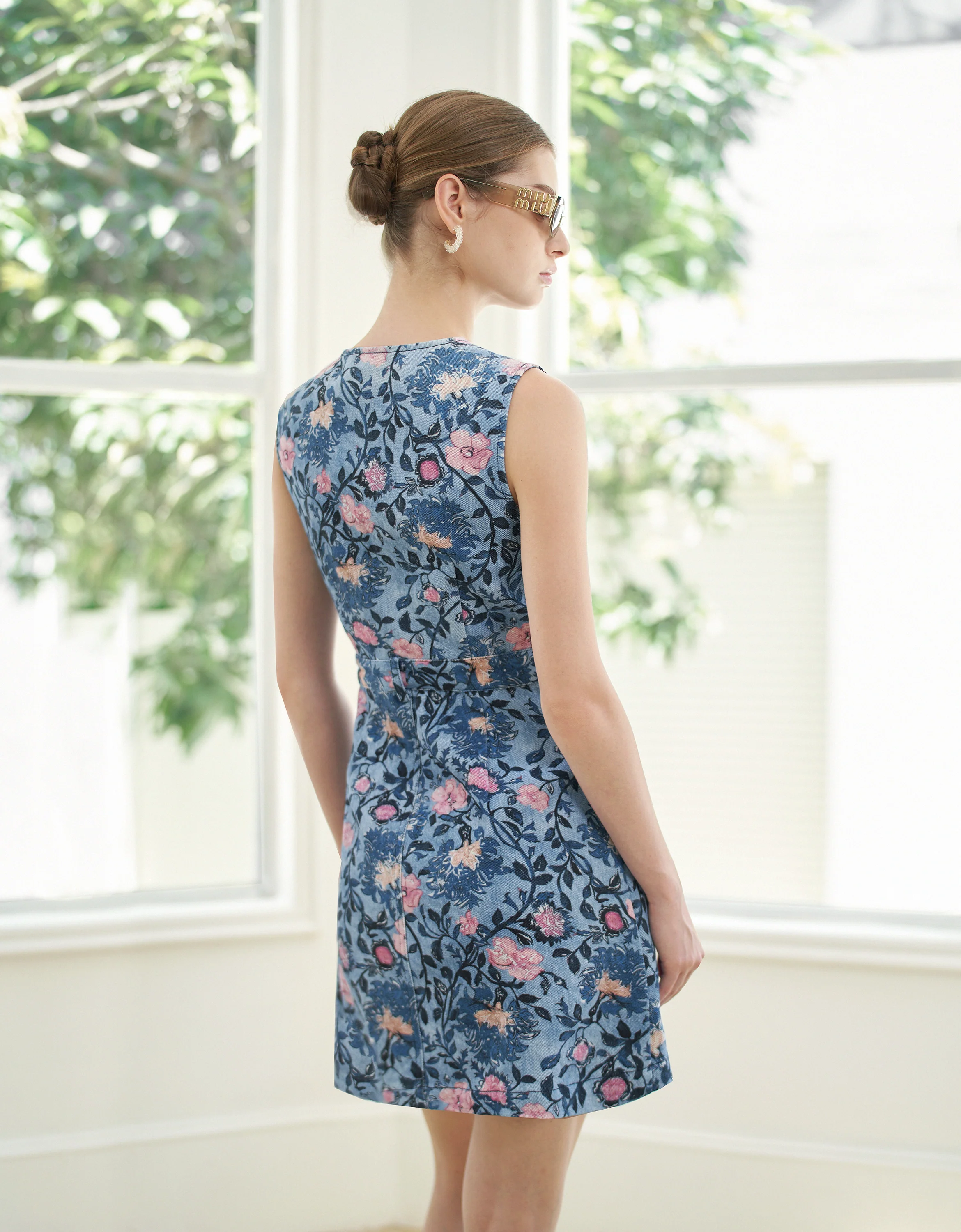 Floral Print Button Front Denim Dress - Image 3