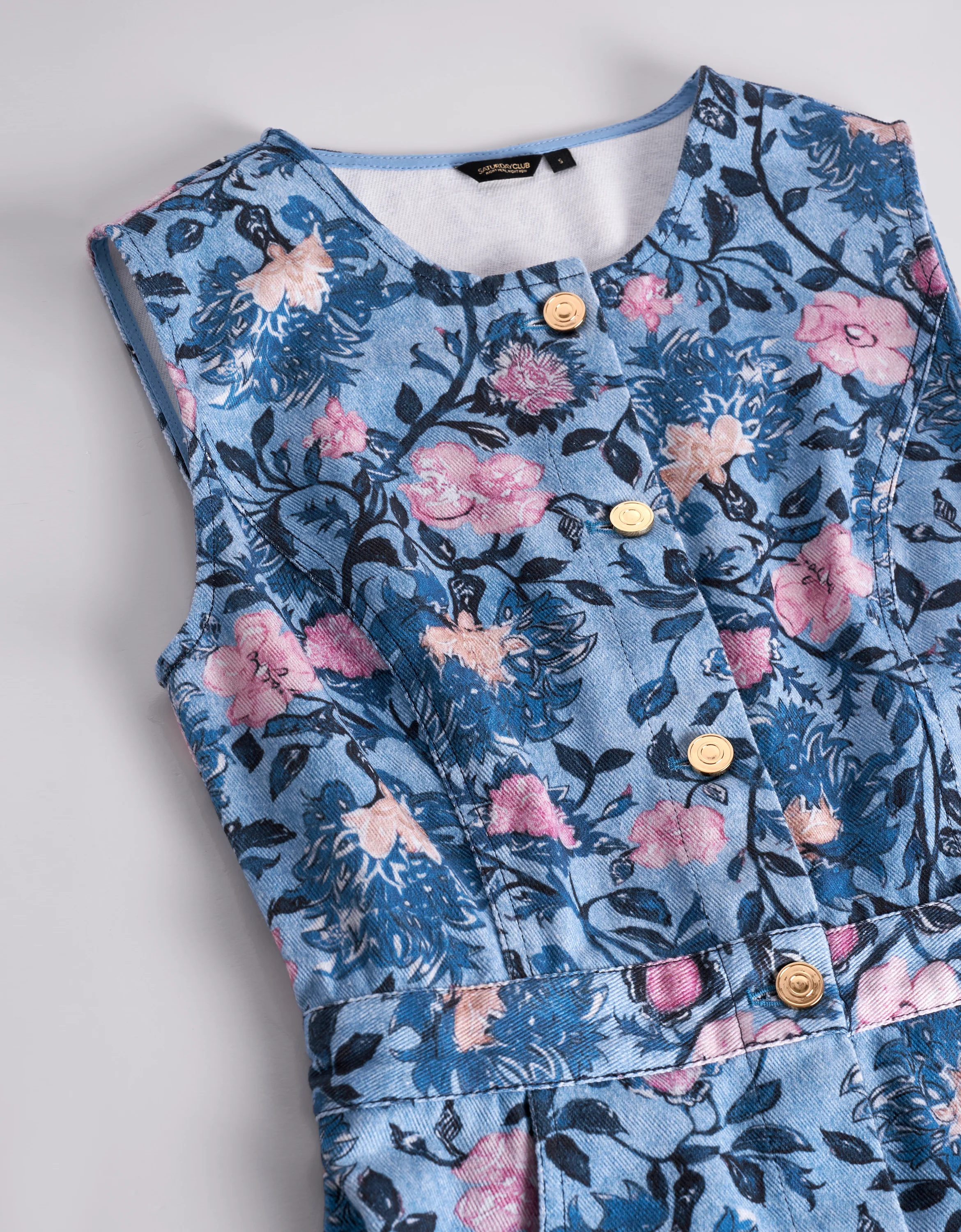 Floral Print Button Front Denim Dress - Image 5