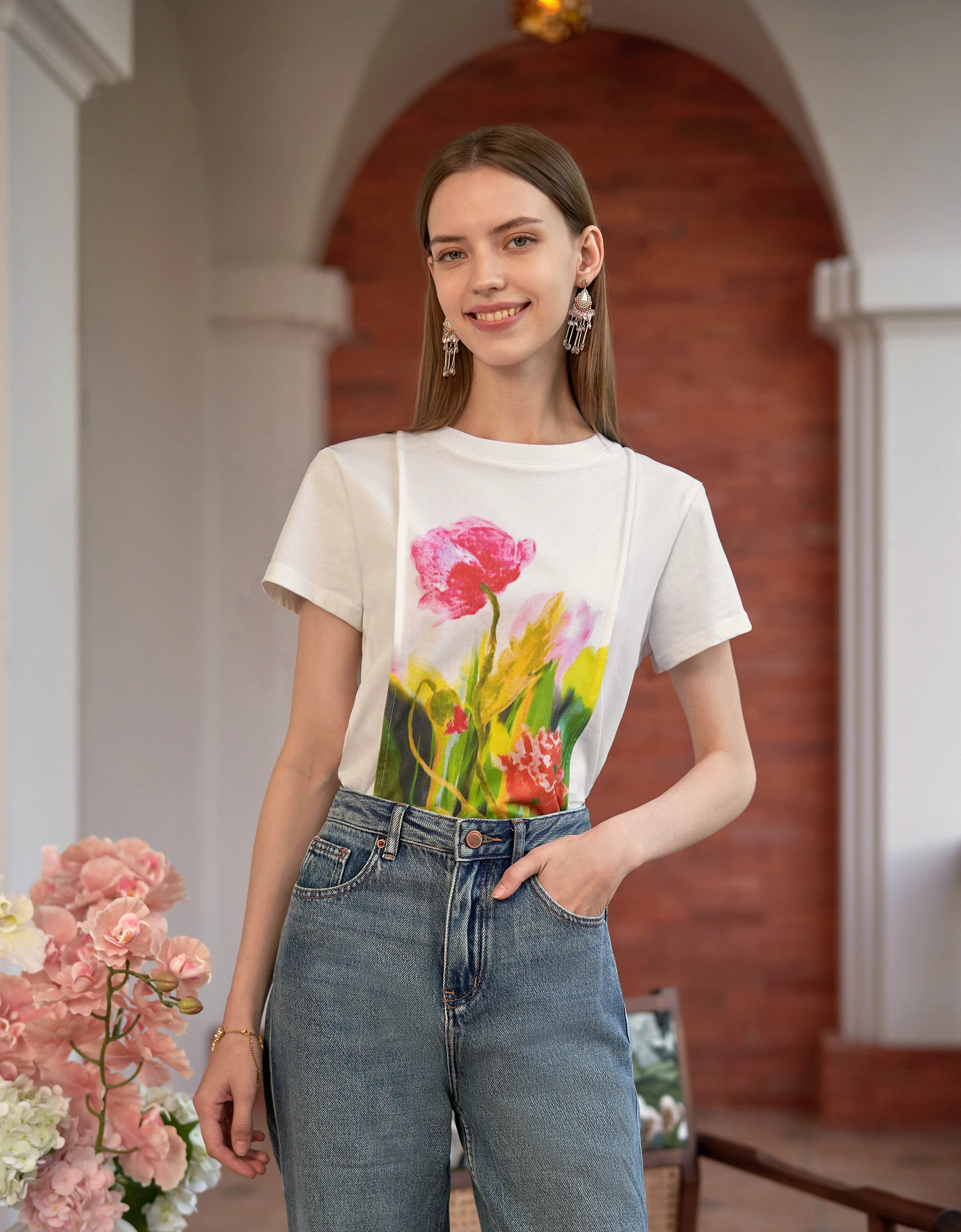 Floral Print Round Neck T-Shirt