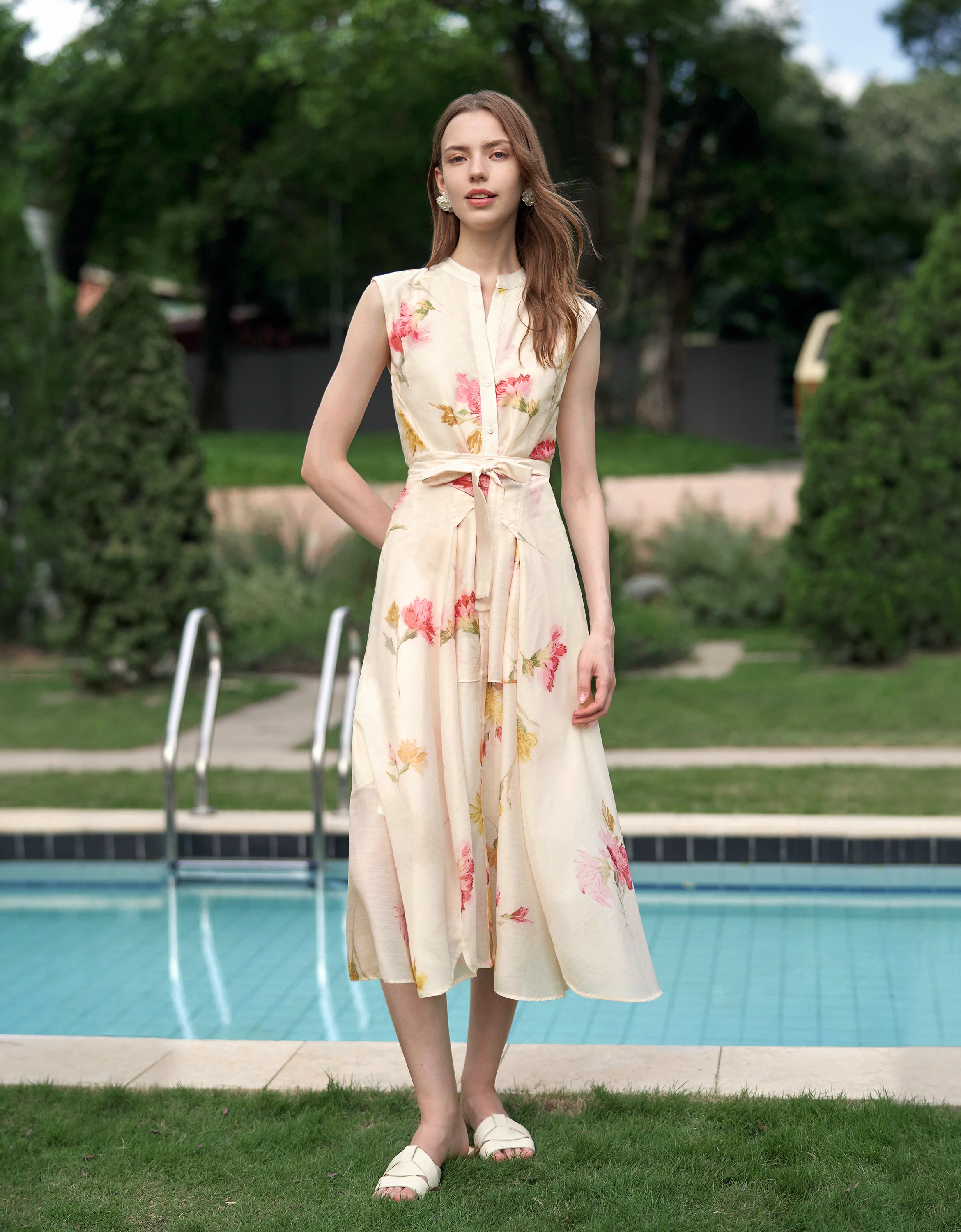 Floral Print Sleeveless Midi Shirt Dress - Image 2