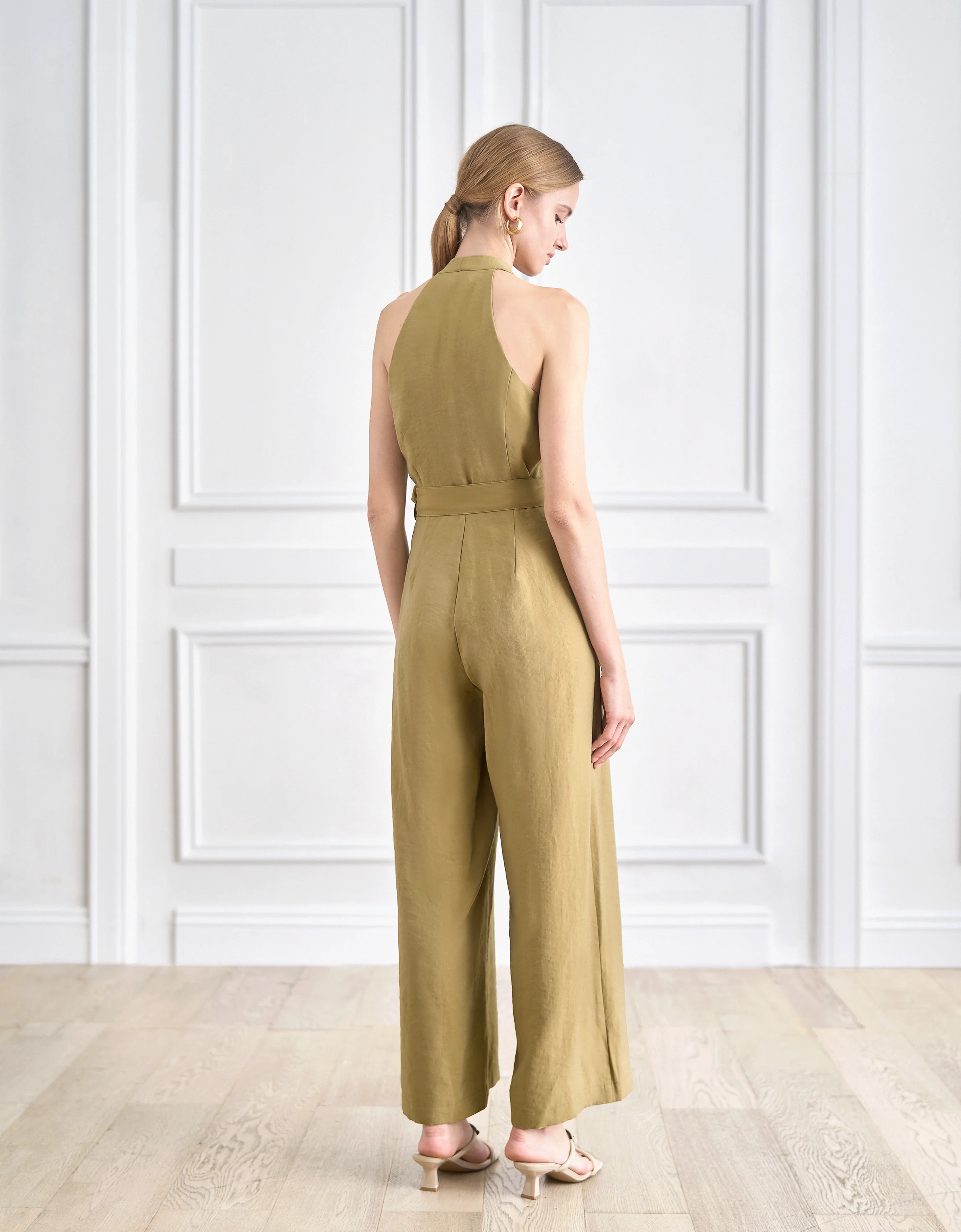 Halterneck Button Front V-neck Jumpsuit - Image 3