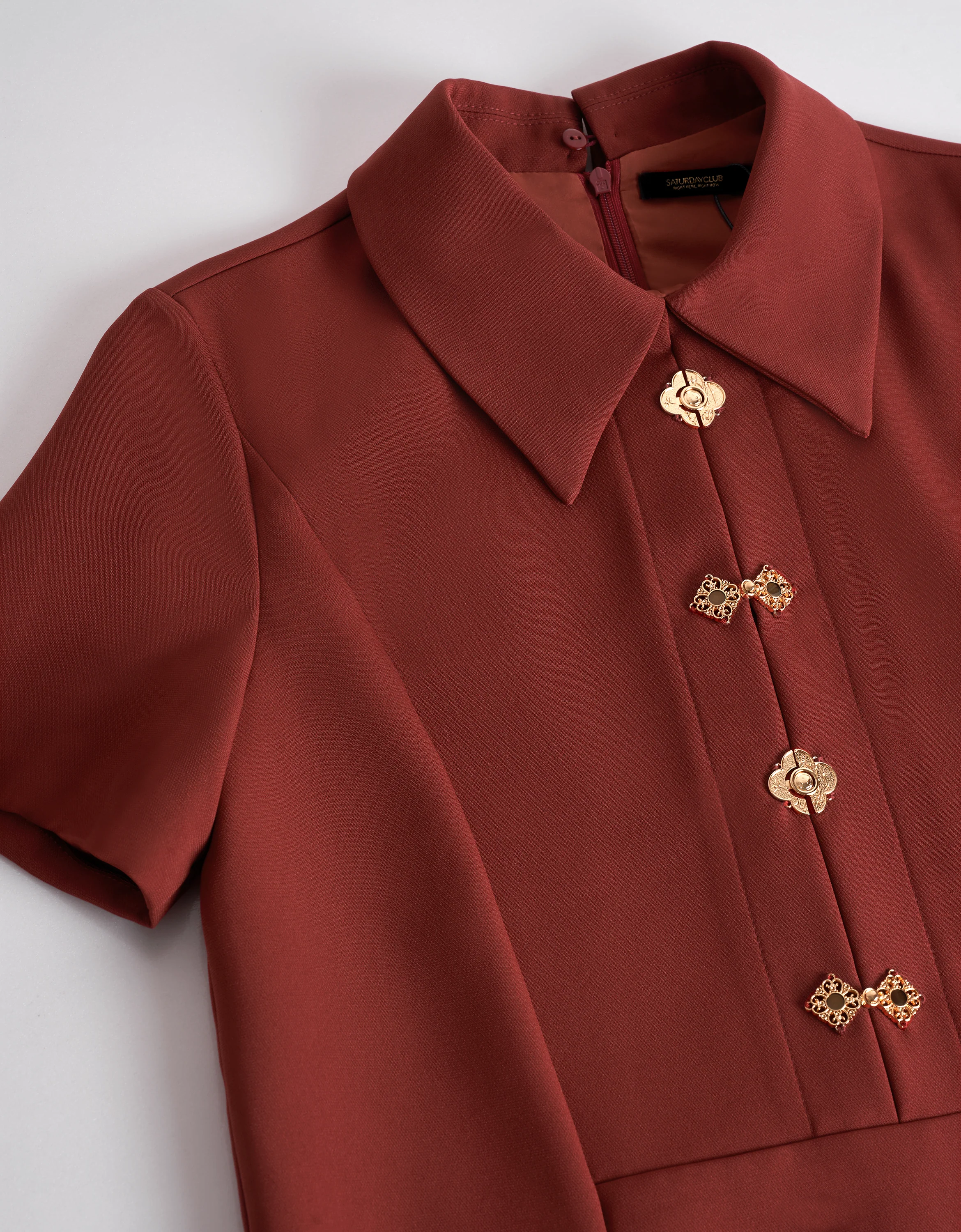 Intricate Button Collared Shift Dress - Image 13