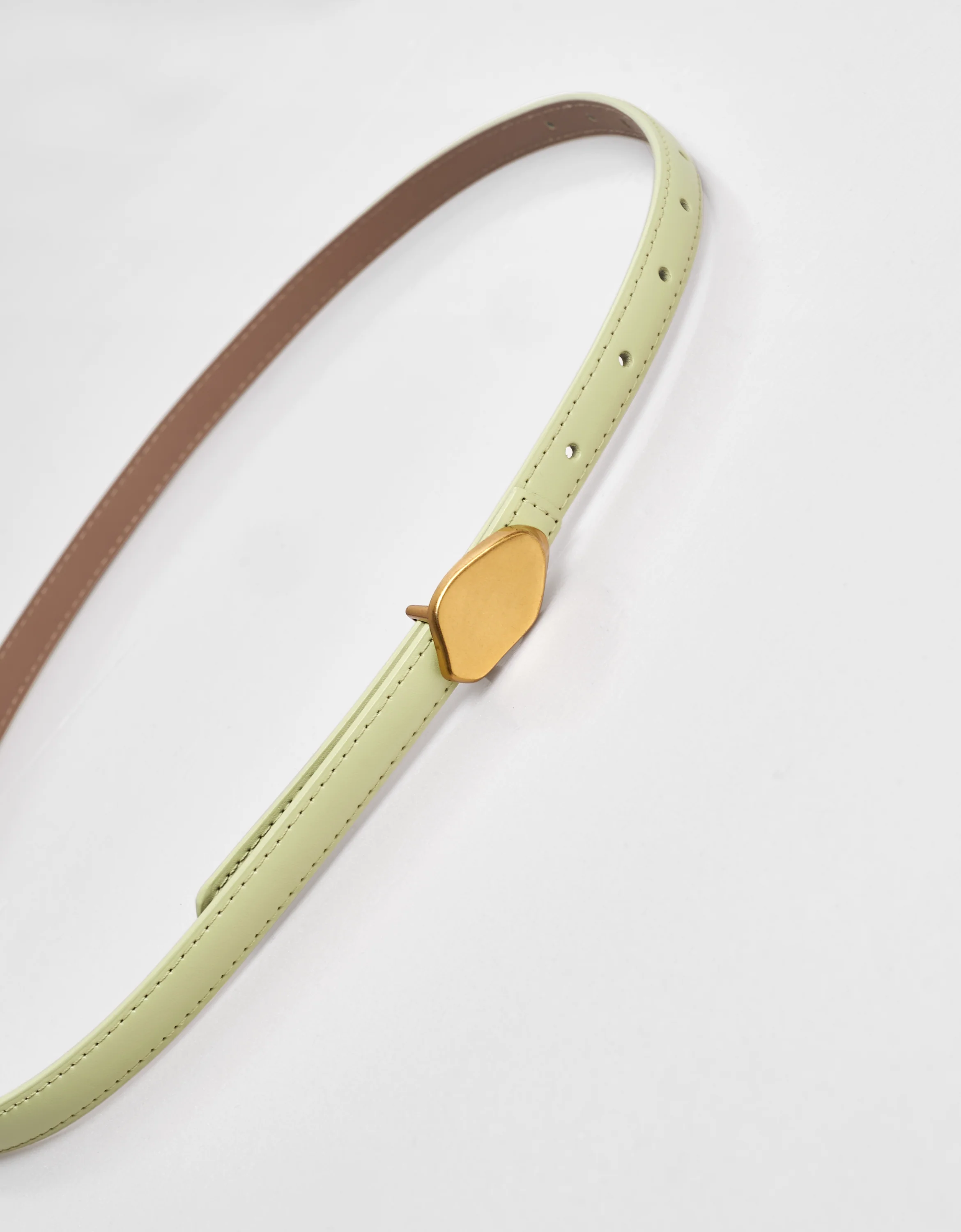 Irregular Metal Buckle Thin Leather Belt - Image 8