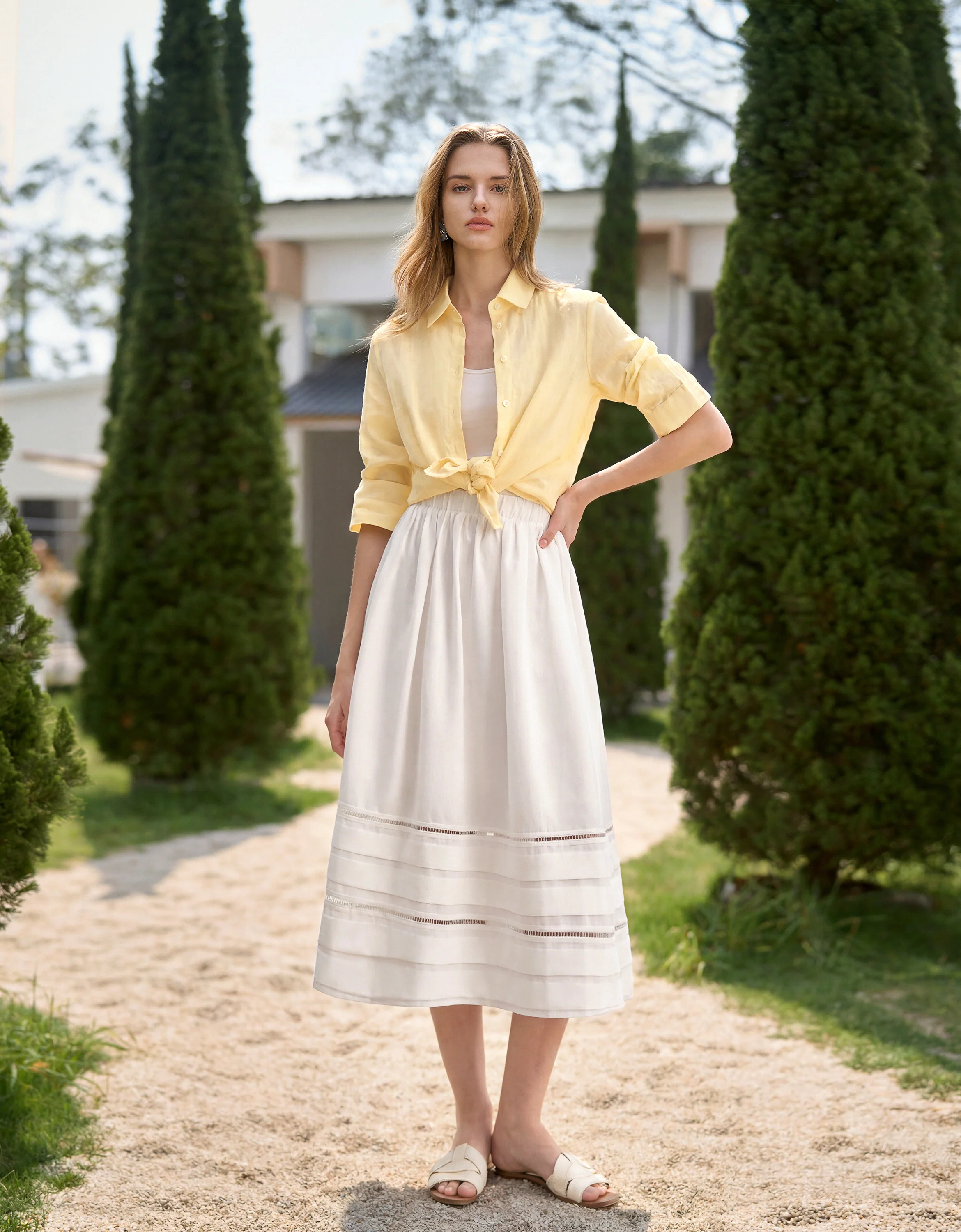 Lace Insert Striped Midi Skirt - Image 10