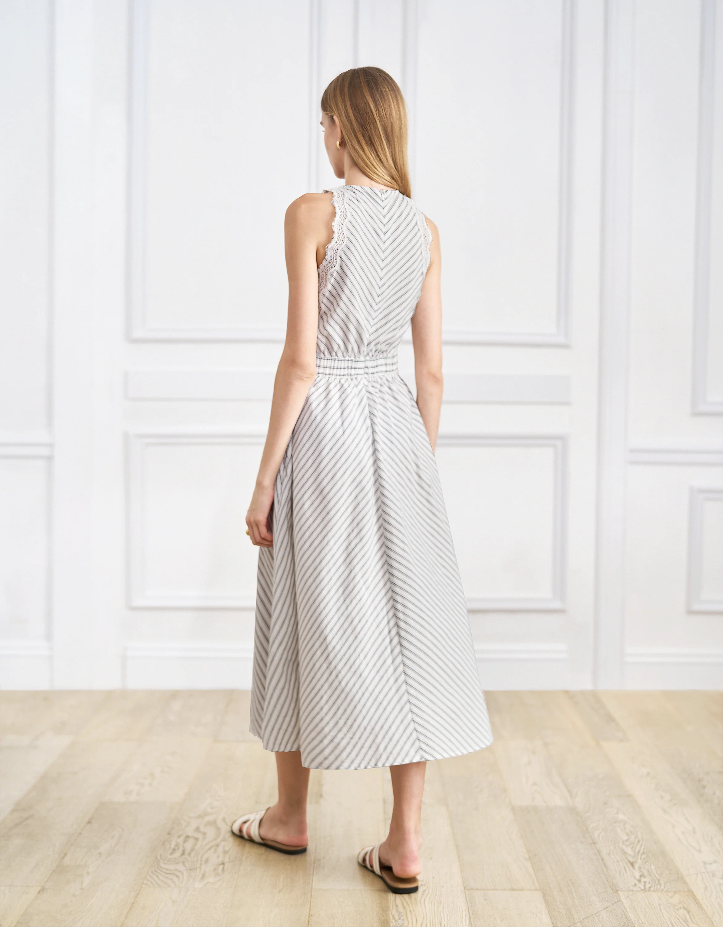 Lace Trim Sleeveless Striped Dress - Image 3