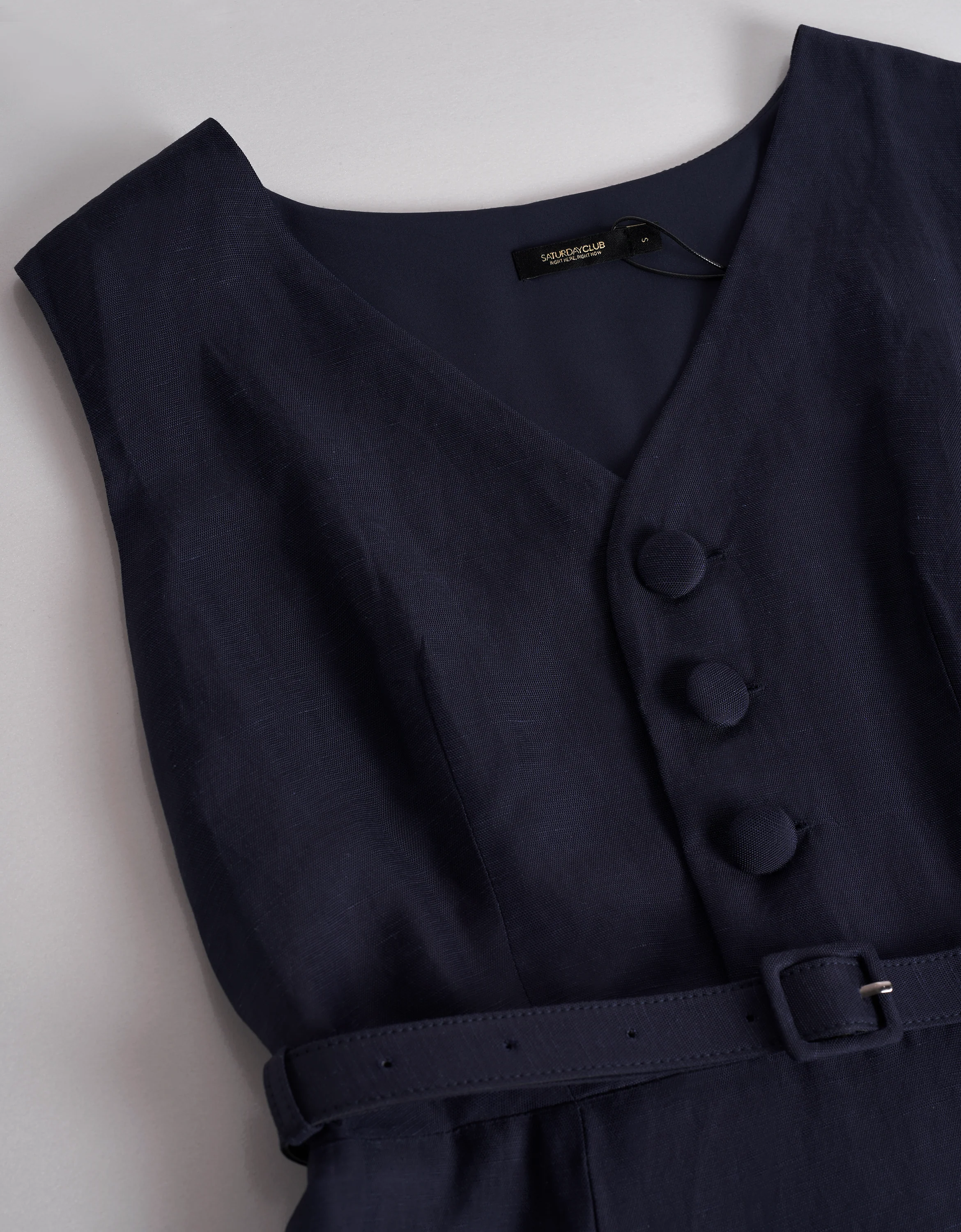 Linen-Viscose Blend V-neck Sleeveless Midi Dress - Image 4