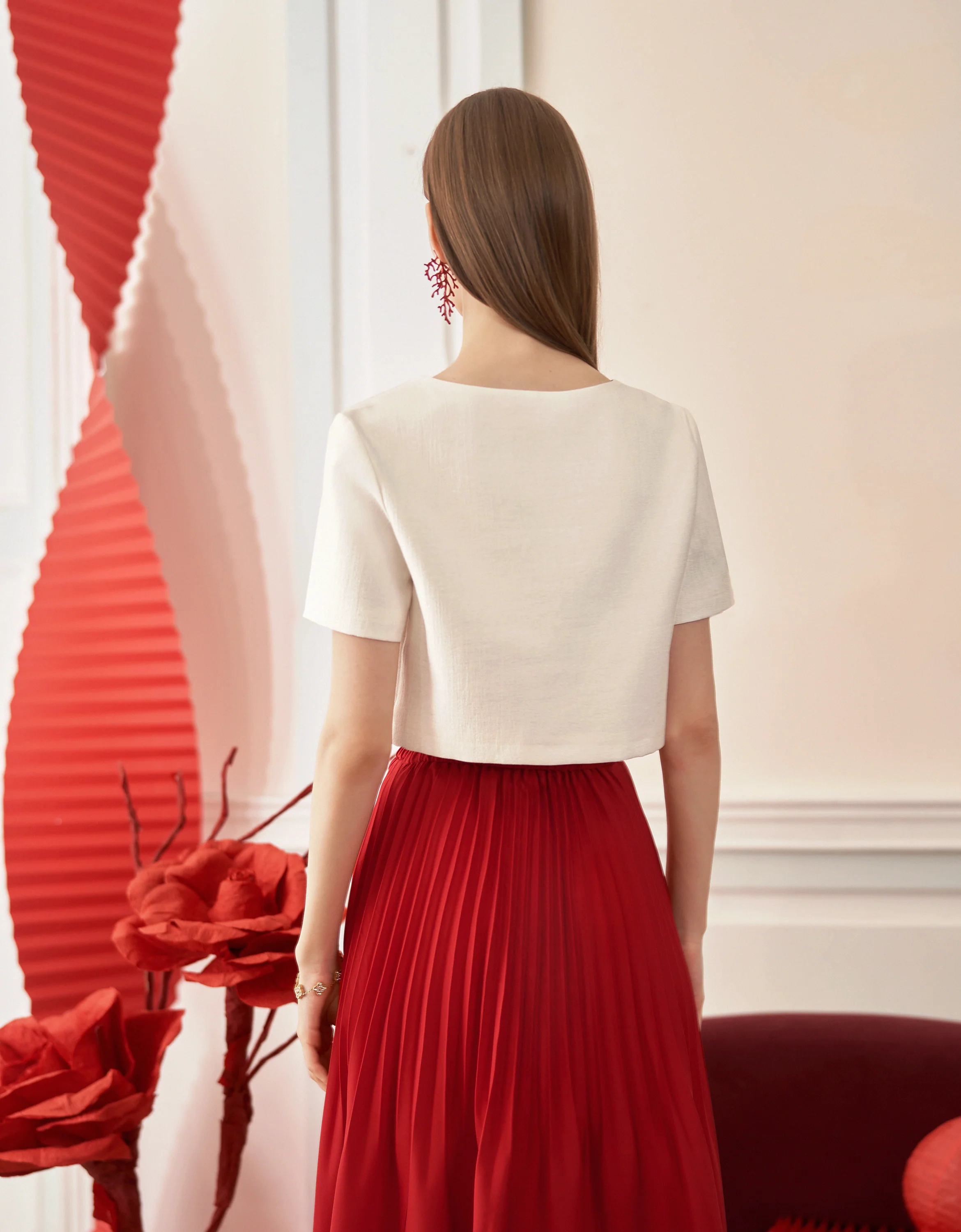 Mandarin Knot Button Short Sleeve Cropped Top - Image 20