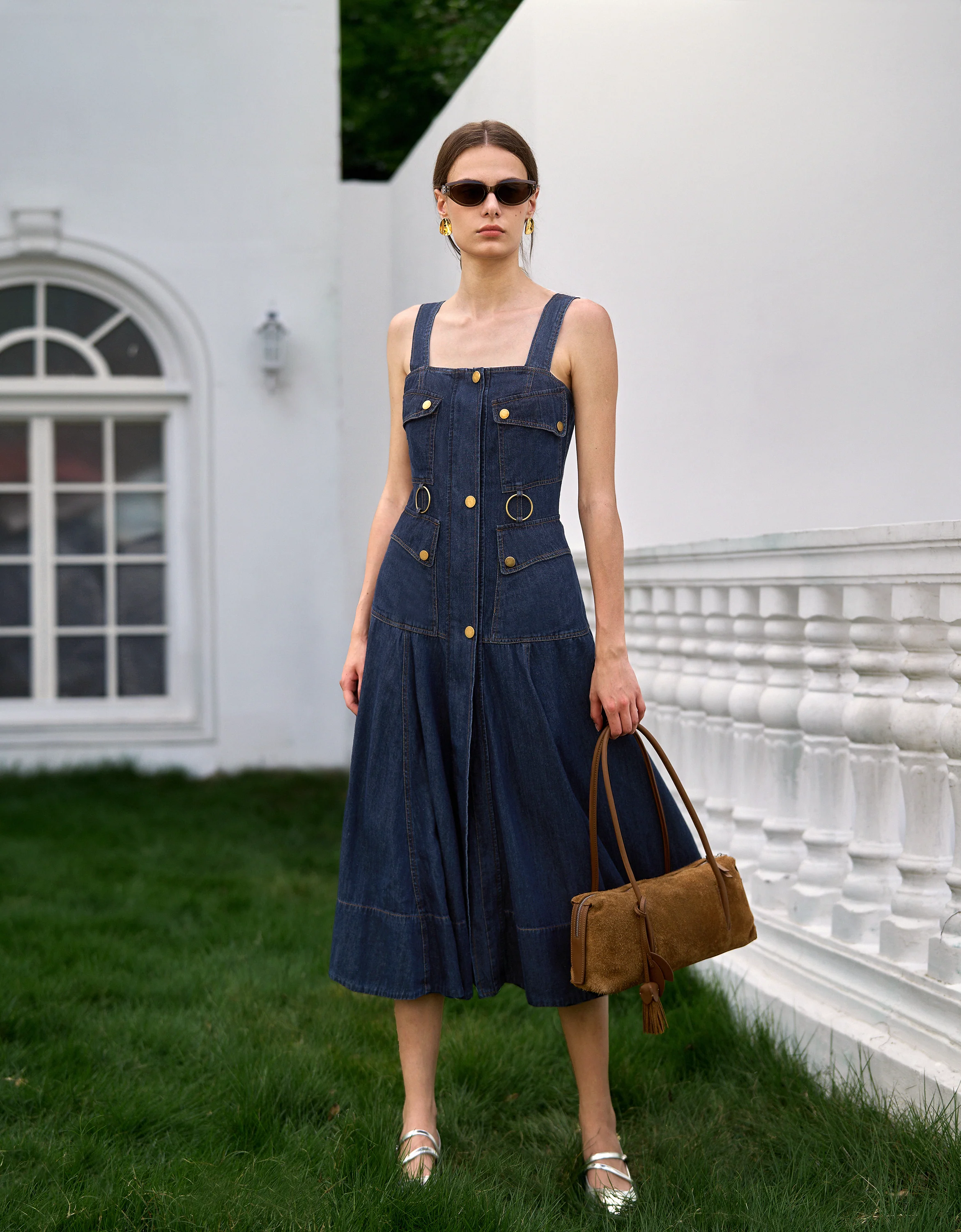 Patch Pockets Denim Strap Dress - Image 4